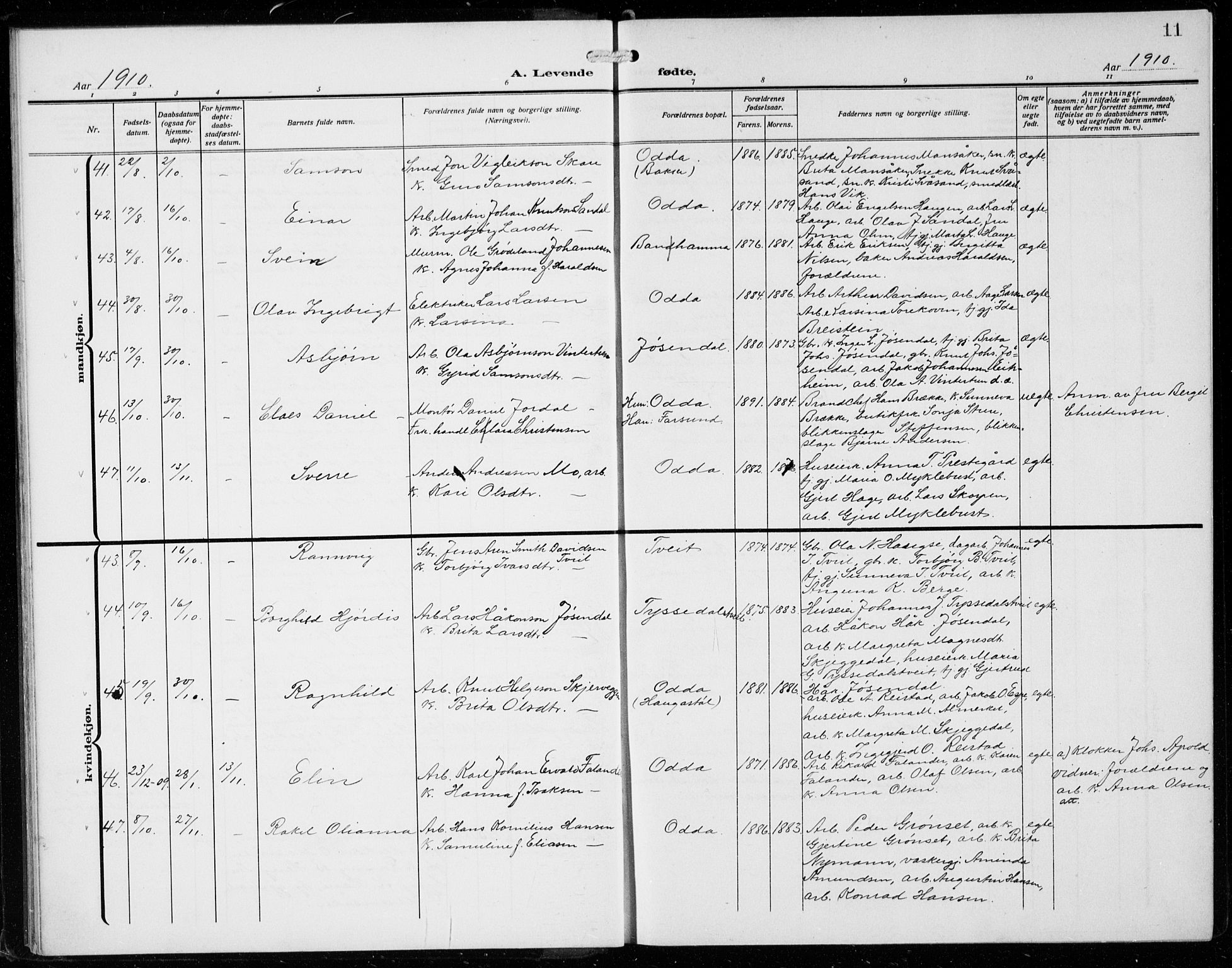 Odda Sokneprestembete, AV/SAB-A-77201/H/Hab: Klokkerbok nr. B  2, 1910-1923, s. 11
