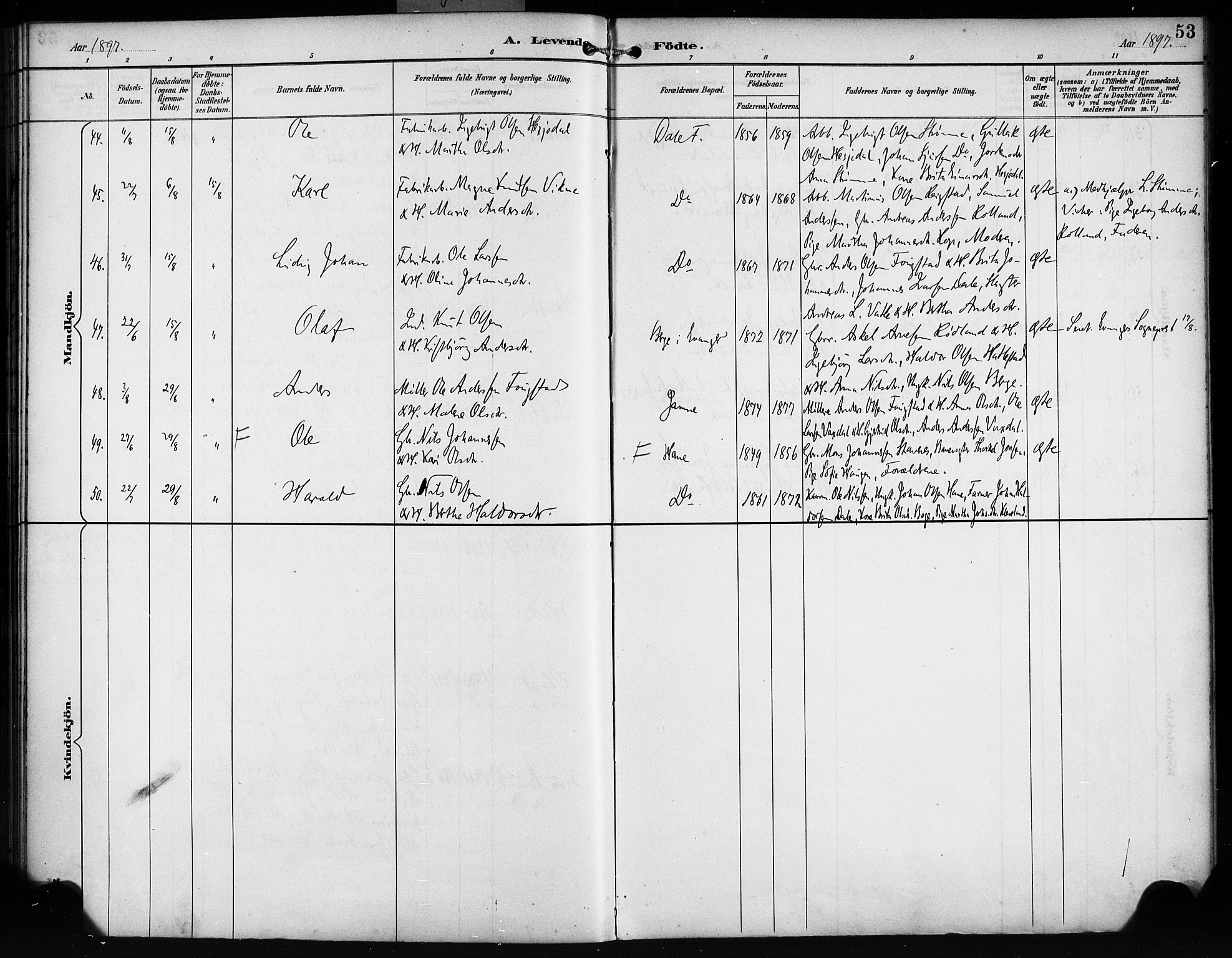 Bruvik Sokneprestembete, AV/SAB-A-74701/H/Haa: Ministerialbok nr. B 2, 1893-1903, s. 53