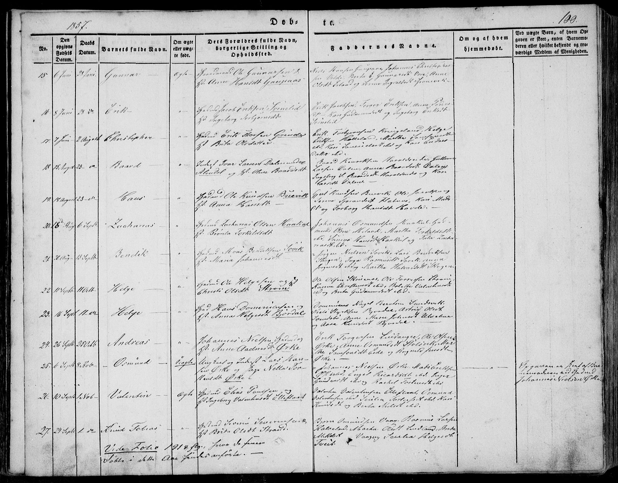 Skjold sokneprestkontor, AV/SAST-A-101847/H/Ha/Haa/L0006: Ministerialbok nr. A 6.1, 1835-1858, s. 100