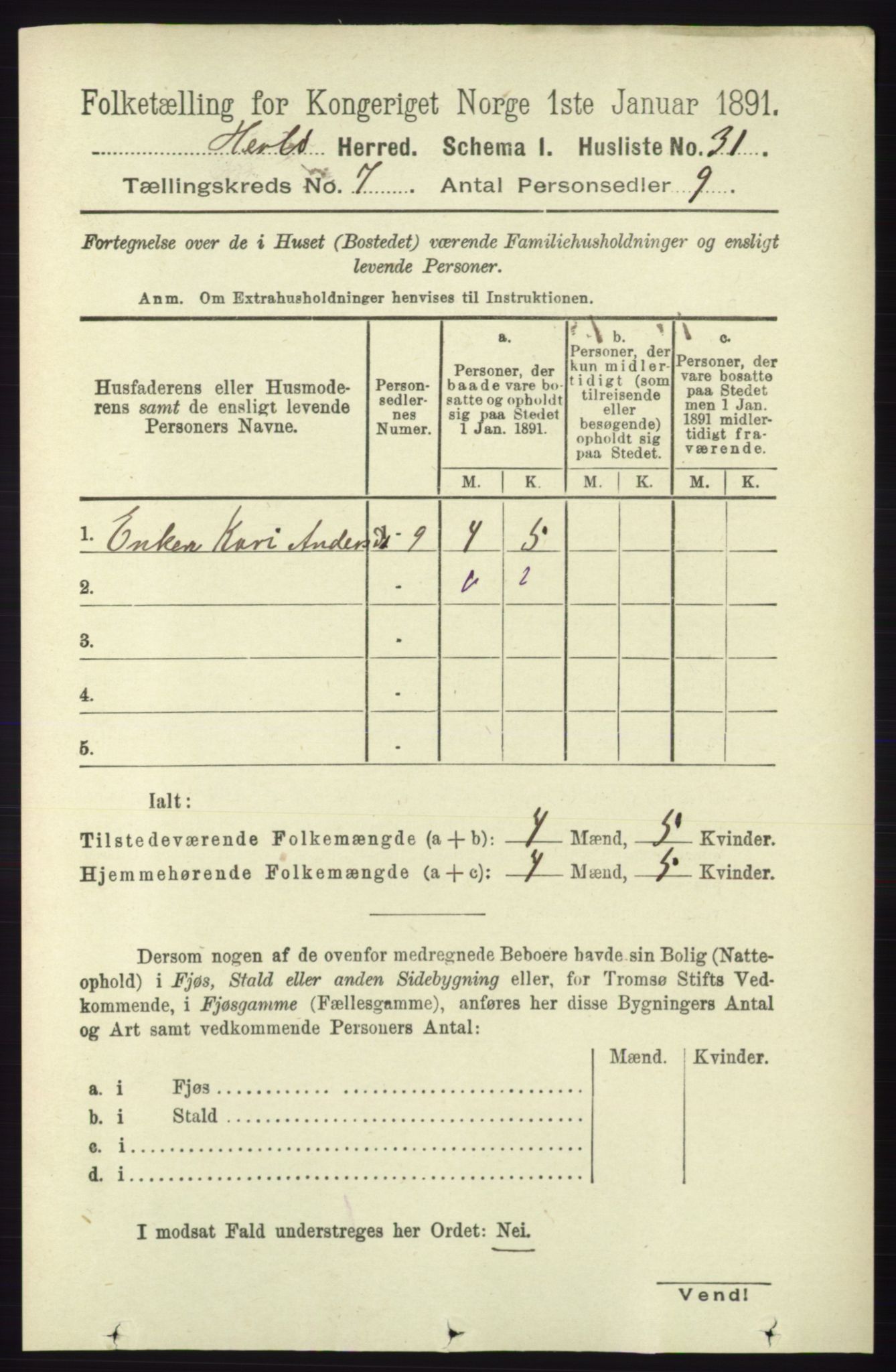 RA, Folketelling 1891 for 1258 Herdla herred, 1891, s. 3089