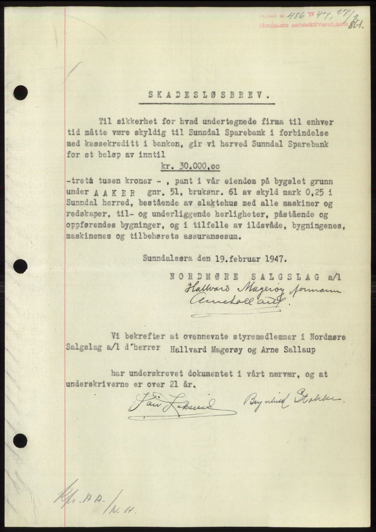 Nordmøre sorenskriveri, SAT/A-4132/1/2/2Ca: Pantebok nr. B95, 1946-1947, Dagboknr: 486/1947