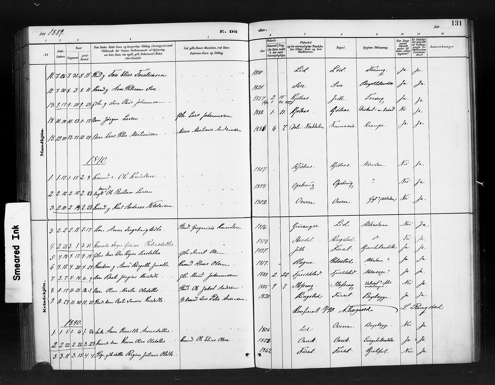 Ministerialprotokoller, klokkerbøker og fødselsregistre - Møre og Romsdal, AV/SAT-A-1454/520/L0283: Ministerialbok nr. 520A12, 1882-1898, s. 131