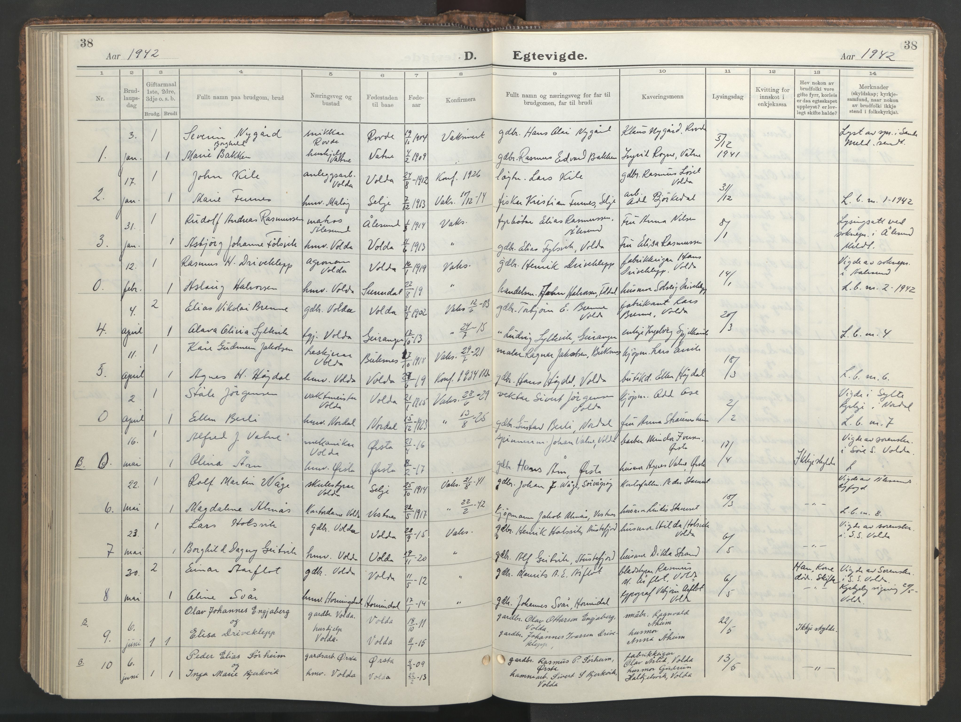 Ministerialprotokoller, klokkerbøker og fødselsregistre - Møre og Romsdal, SAT/A-1454/511/L0161: Klokkerbok nr. 511C07, 1933-1948, s. 38