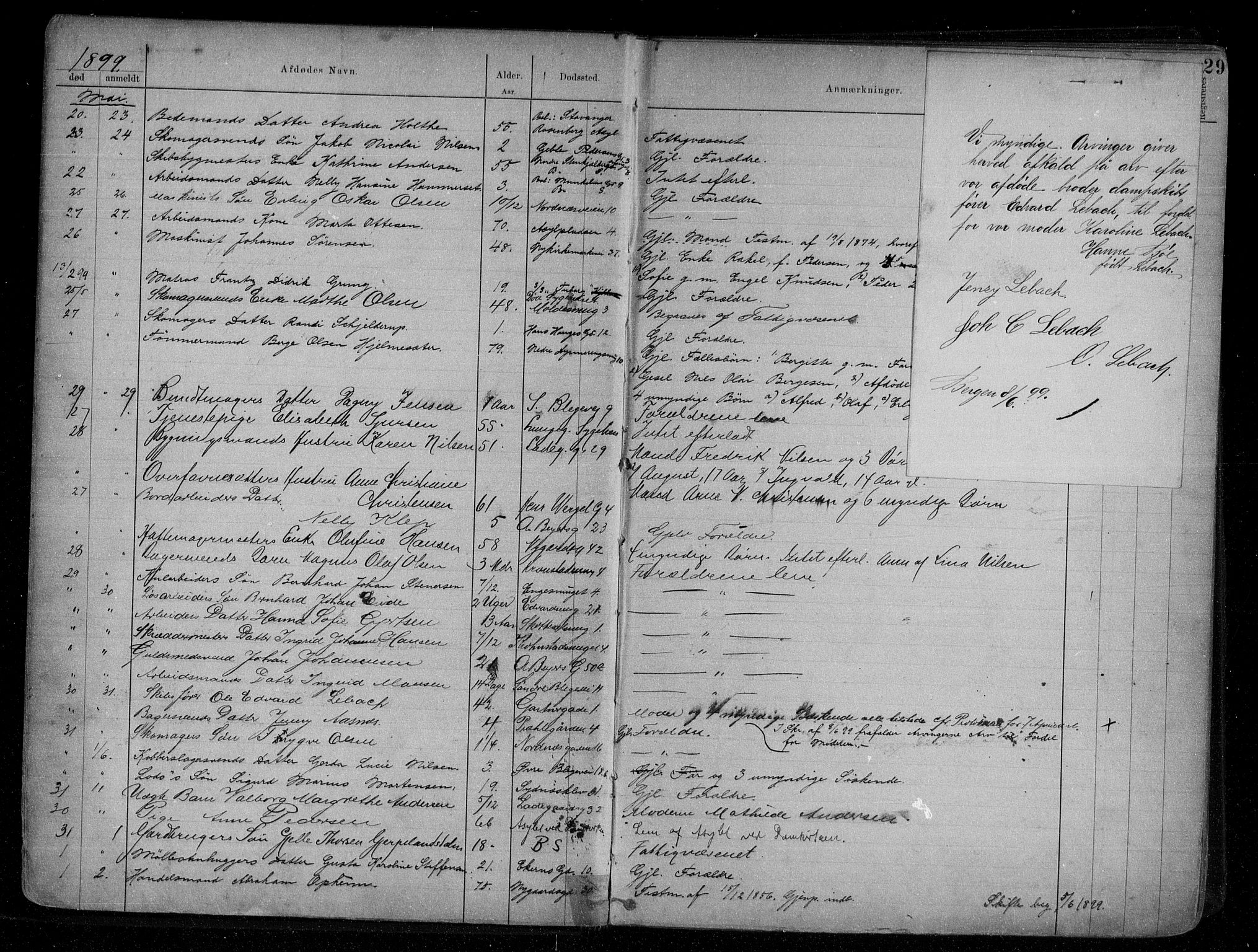 Byfogd og Byskriver i Bergen, AV/SAB-A-3401/06/06Na/L0007: Dødsfallsjournaler, 1898-1904, s. 28b-29a