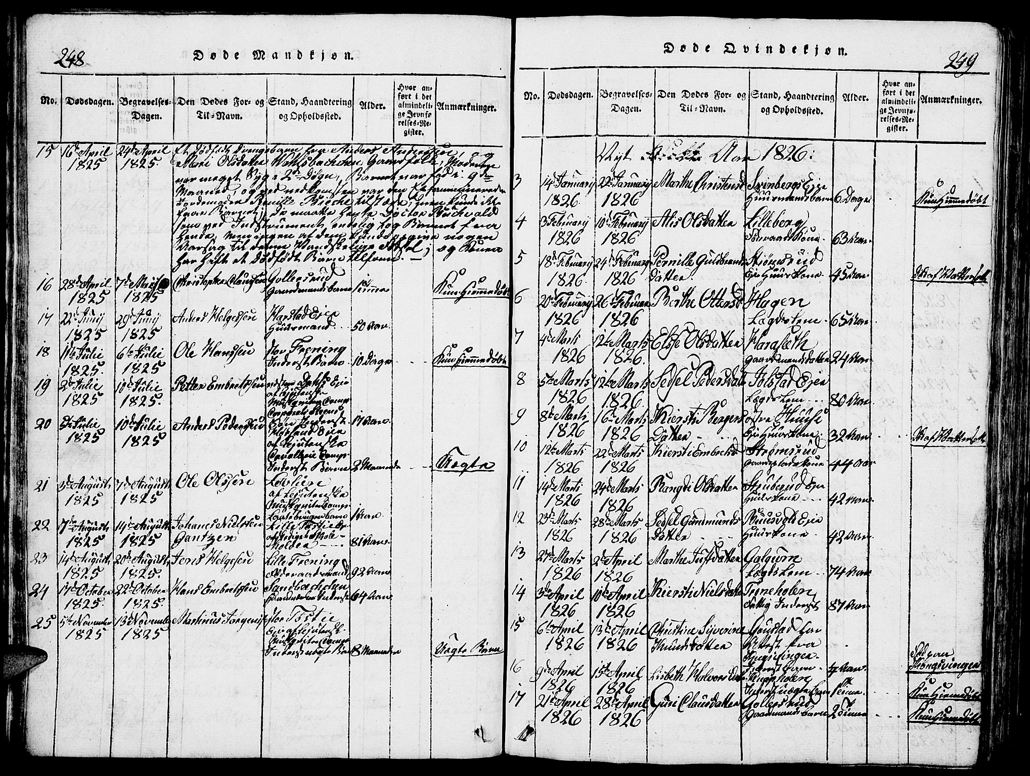 Romedal prestekontor, AV/SAH-PREST-004/L/L0005: Klokkerbok nr. 5, 1814-1829, s. 248-249