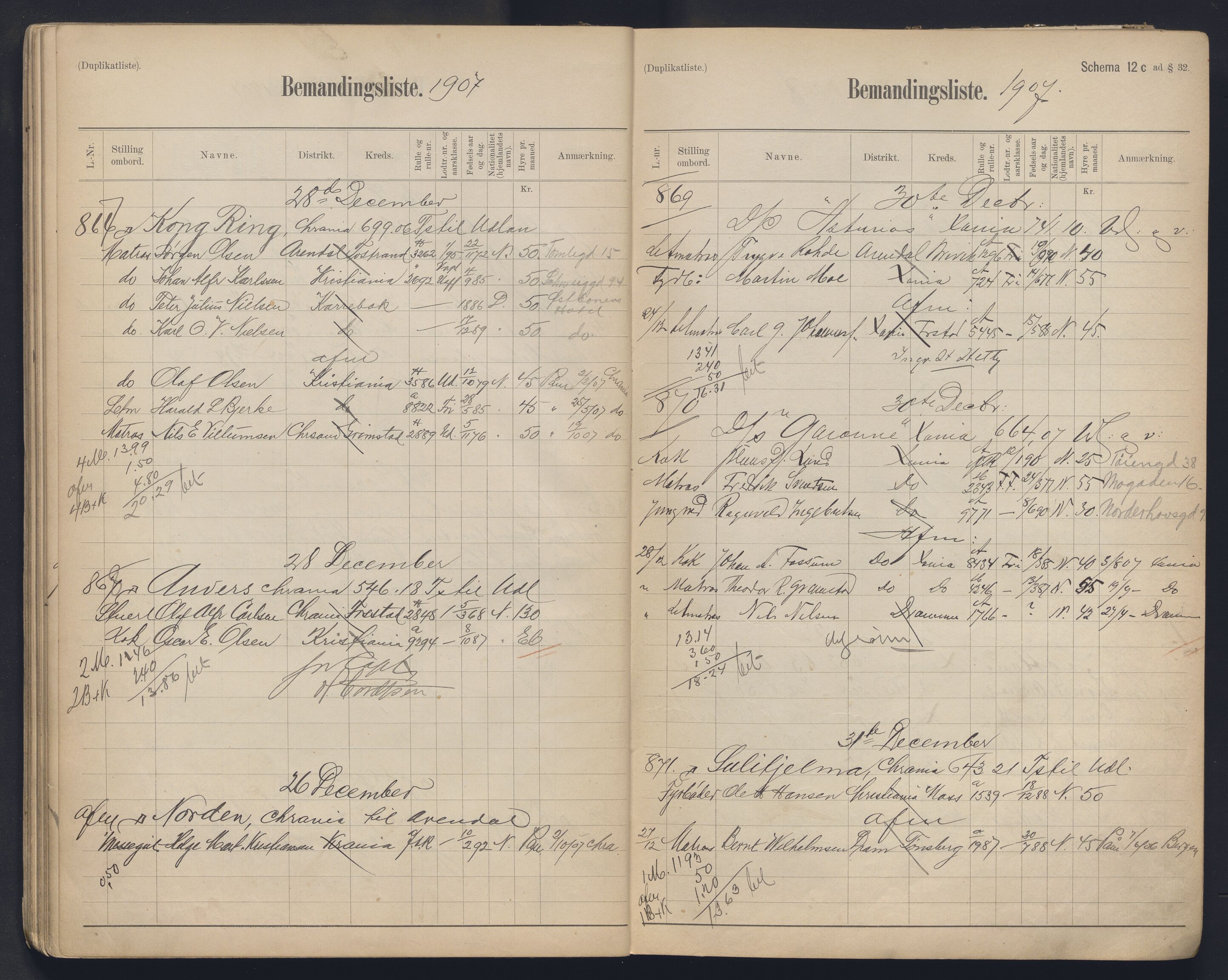 Oslo mønstringskontor, AV/SAO-A-10569g/G/Ga/L0011: Mønstringsjournal, 1907-1909