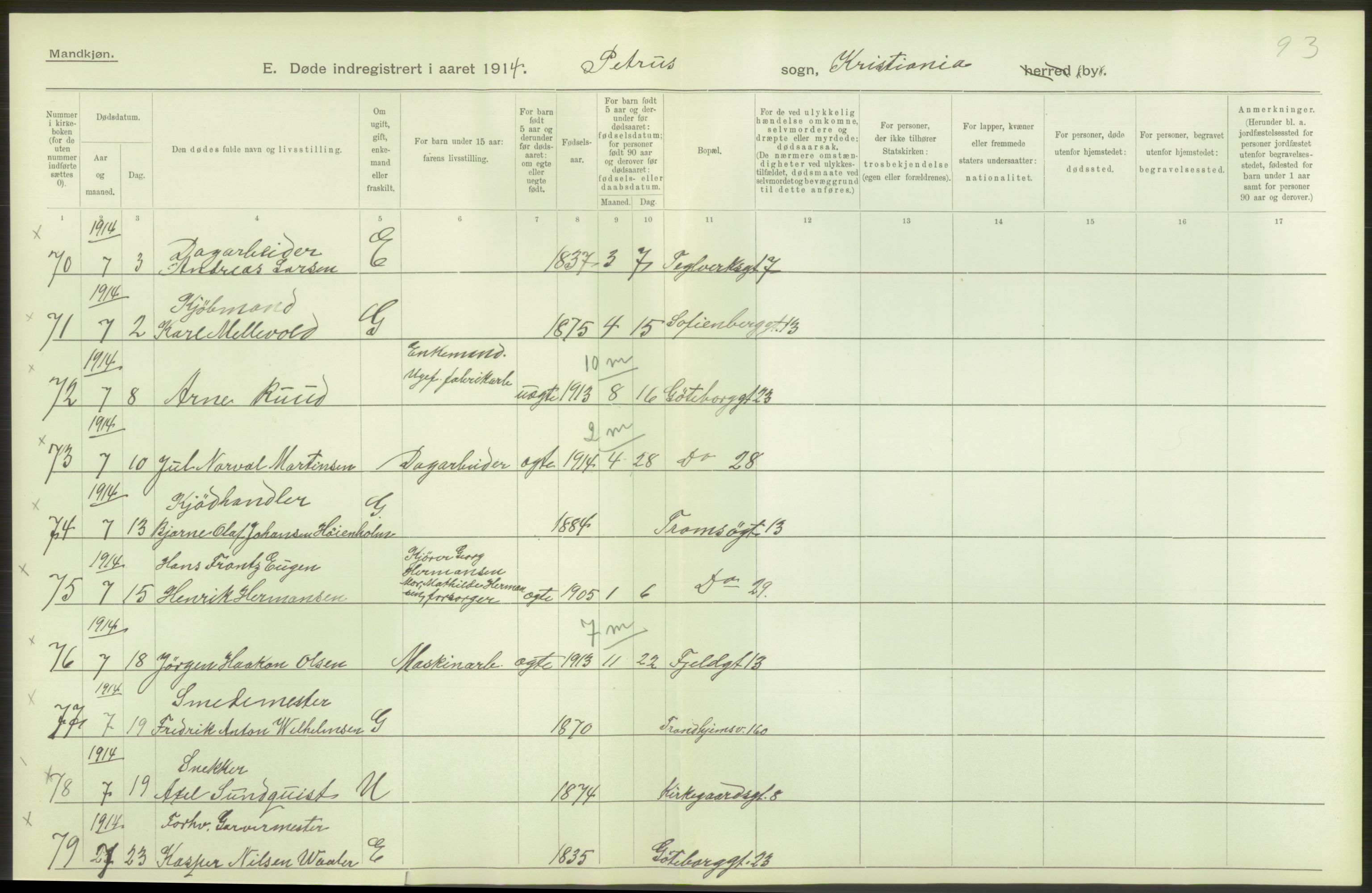 Statistisk sentralbyrå, Sosiodemografiske emner, Befolkning, AV/RA-S-2228/D/Df/Dfb/Dfbd/L0008: Kristiania: Døde, 1914, s. 334