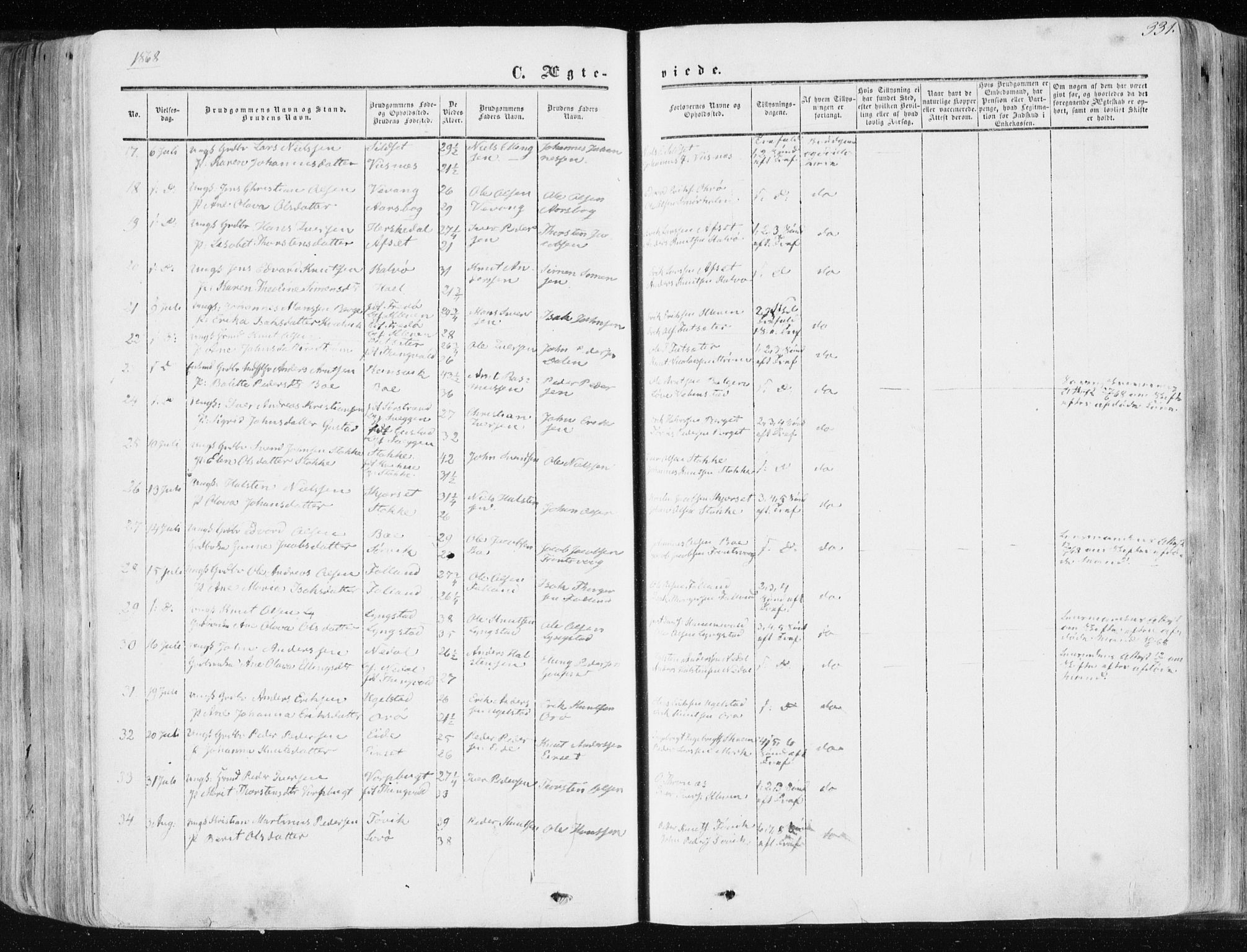 Ministerialprotokoller, klokkerbøker og fødselsregistre - Møre og Romsdal, AV/SAT-A-1454/568/L0804: Ministerialbok nr. 568A11, 1854-1868, s. 331