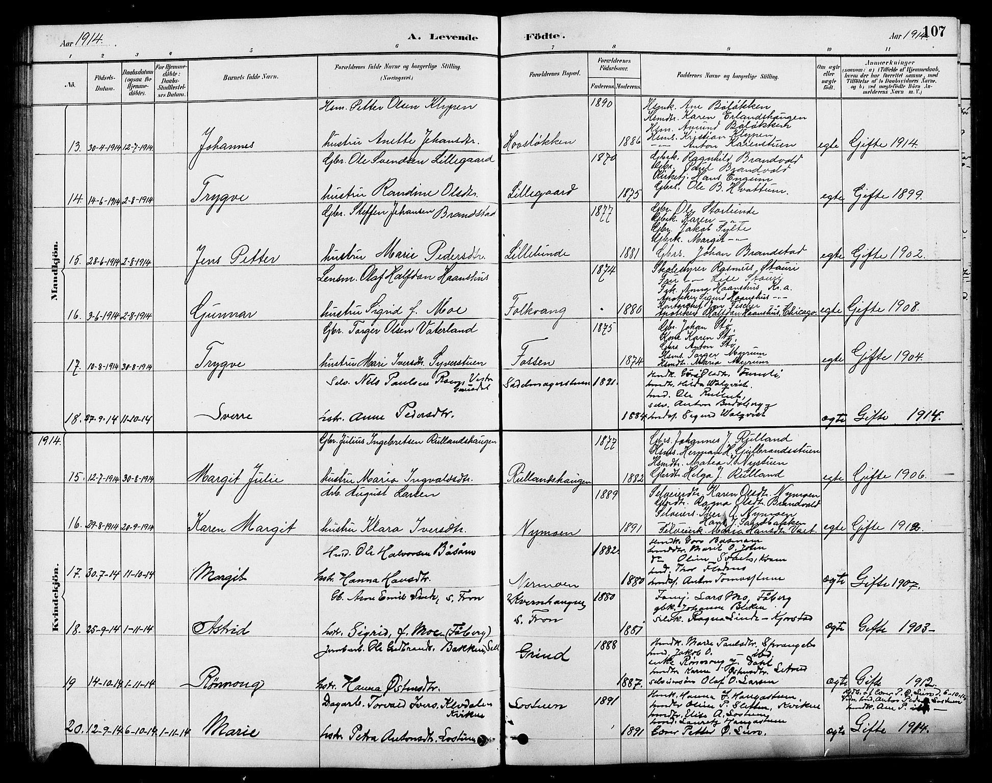 Nord-Fron prestekontor, SAH/PREST-080/H/Ha/Hab/L0004: Klokkerbok nr. 4, 1884-1914, s. 107