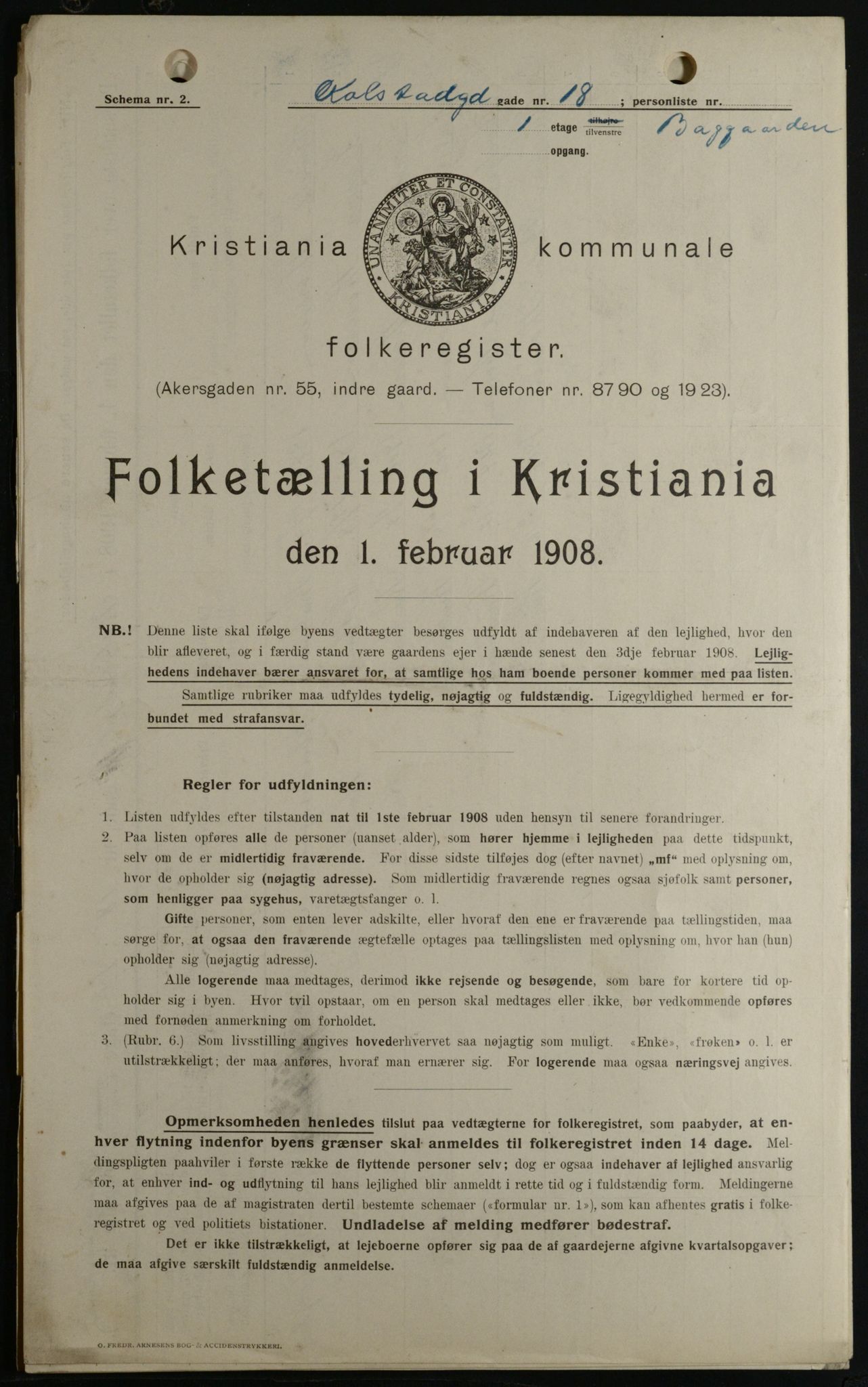 OBA, Kommunal folketelling 1.2.1908 for Kristiania kjøpstad, 1908, s. 46874