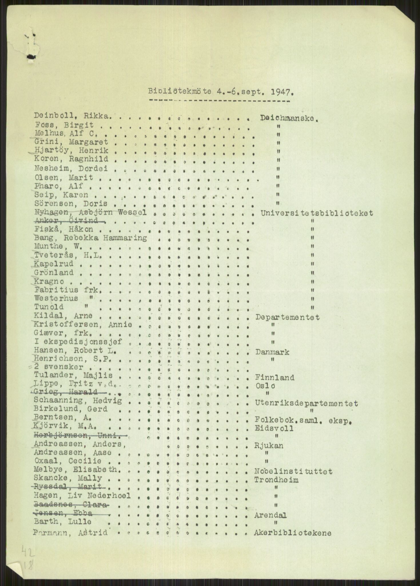 Universitetsbiblioteket i Oslo, AV/RA-S-4102/E/Ea/L0002/0001: -- / Norske bibliotekmøter, 1945-1954, s. 464