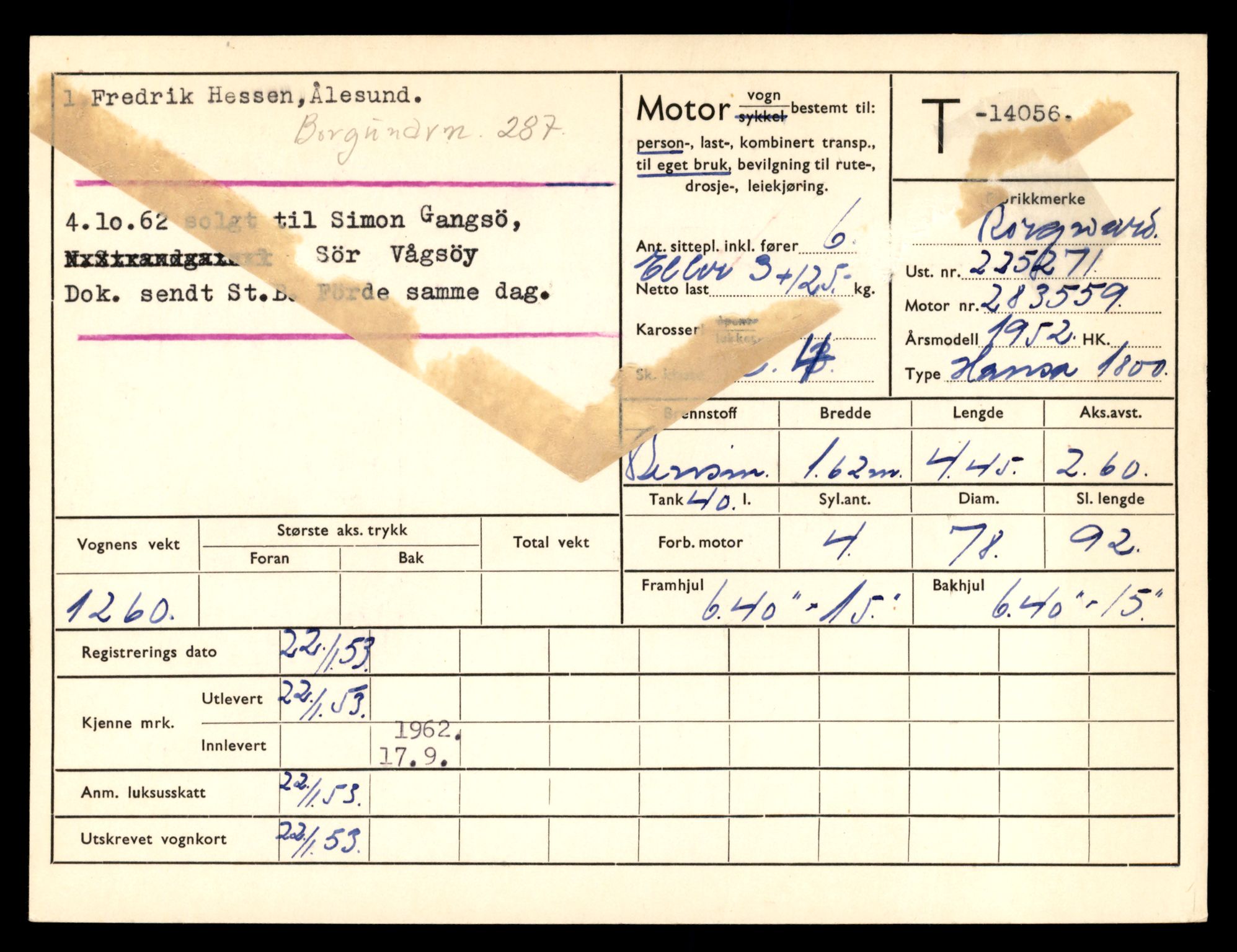 Møre og Romsdal vegkontor - Ålesund trafikkstasjon, AV/SAT-A-4099/F/Fe/L0042: Registreringskort for kjøretøy T 13906 - T 14079, 1927-1998, s. 2625