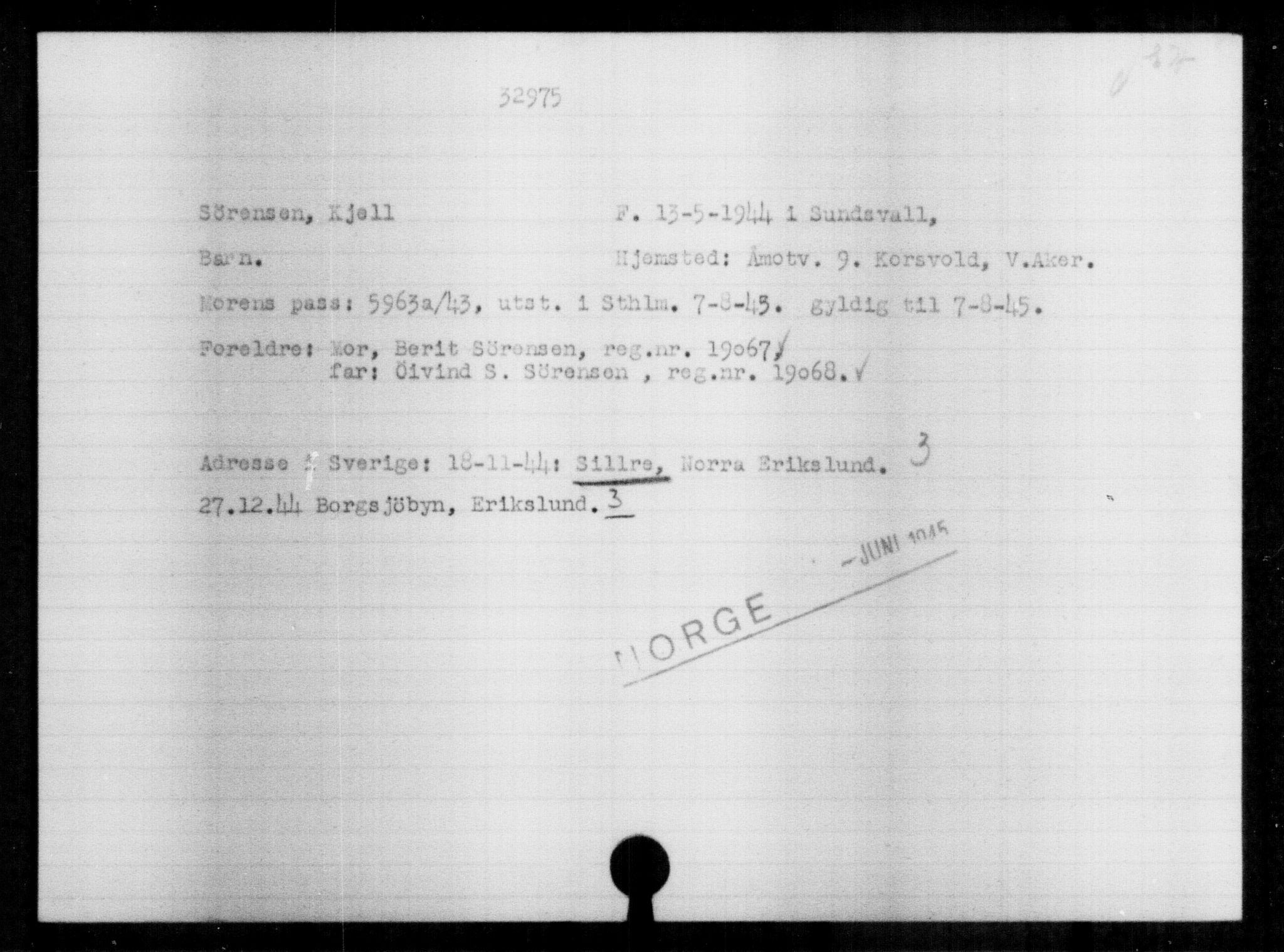 Utenriksstasjonene, Legasjonen i Stockholm, Flyktningkontoret, AV/RA-S-6753/V/Va/L0013: Kjesäterkartoteket, flyktninger med registreringsnr. 31500-34731, 1940-1945, s. 1539
