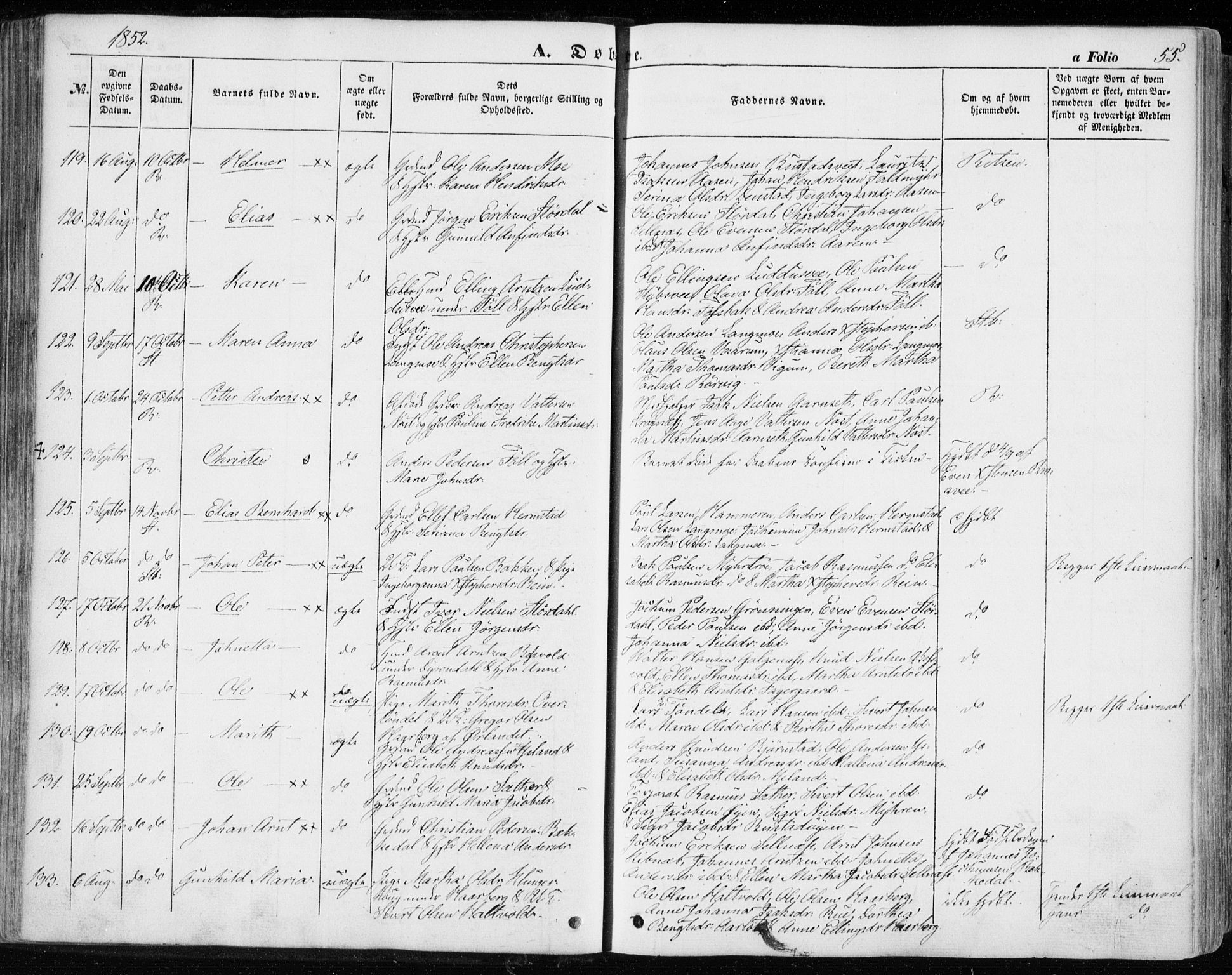 Ministerialprotokoller, klokkerbøker og fødselsregistre - Sør-Trøndelag, SAT/A-1456/646/L0611: Ministerialbok nr. 646A09, 1848-1857, s. 55