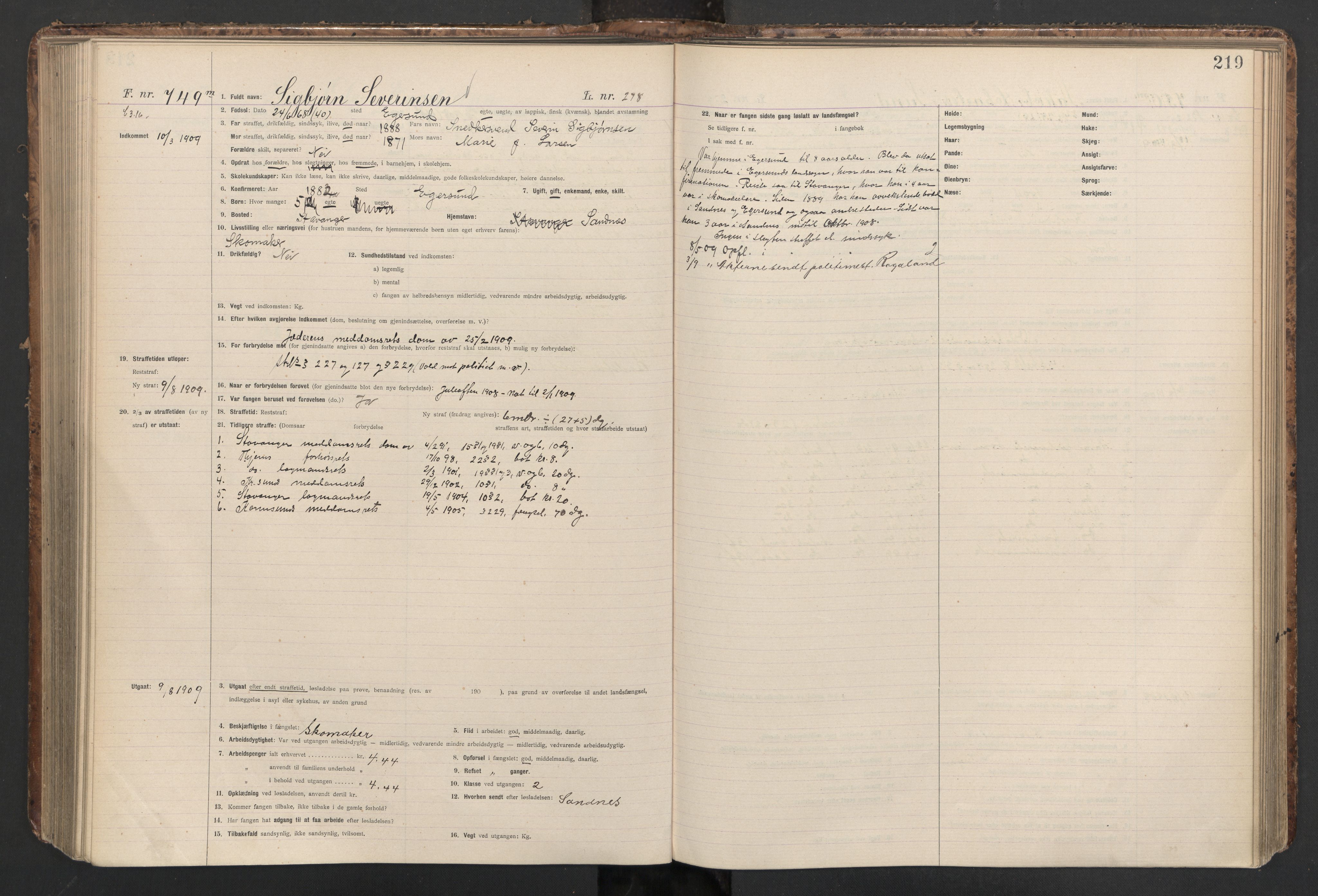 Botsfengslet, AV/RA-S-1539/D/Db/Dbb/L0042: 531m - 871m, 1908-1909, s. 219