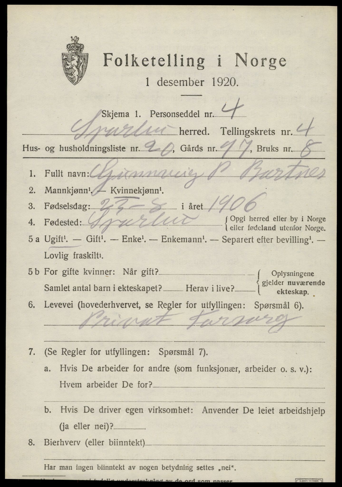 SAT, Folketelling 1920 for 1731 Sparbu herred, 1920, s. 5395
