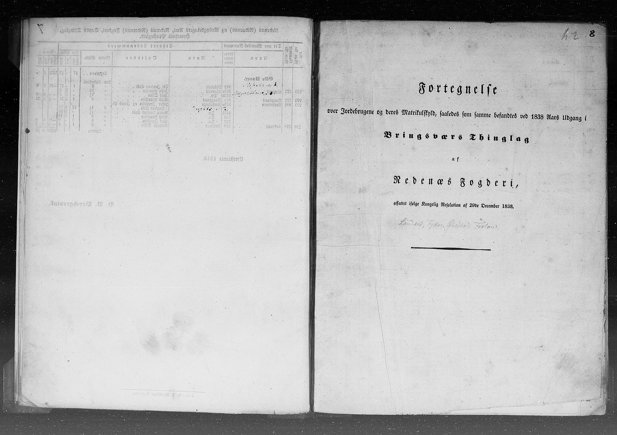 Rygh, RA/PA-0034/F/Fb/L0008: Matrikkelen for 1838 - Nedenes amt (Aust-Agder fylke), 1838, s. 8a