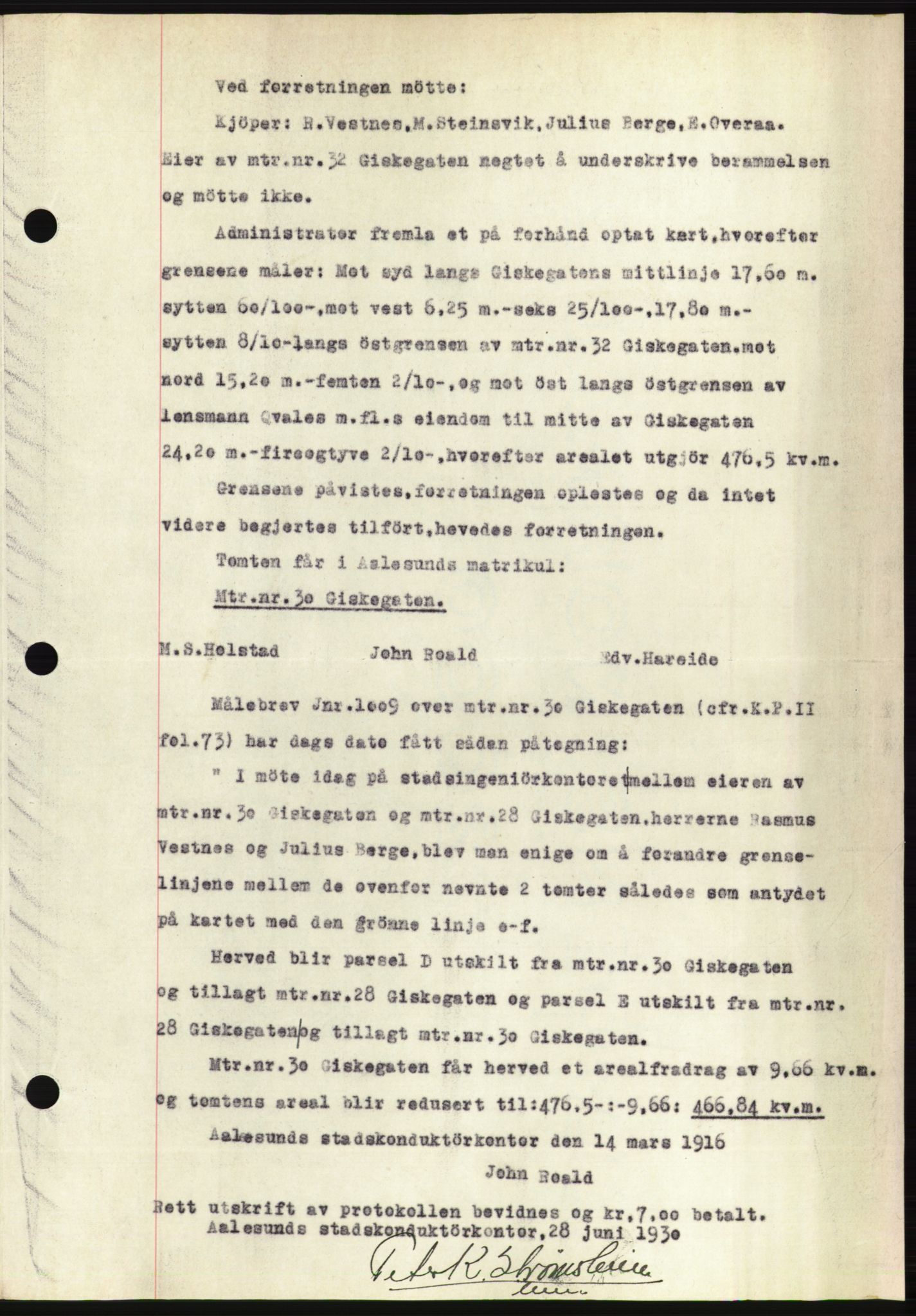 Ålesund byfogd, AV/SAT-A-4384: Pantebok nr. 26, 1930-1930, Tingl.dato: 04.07.1930