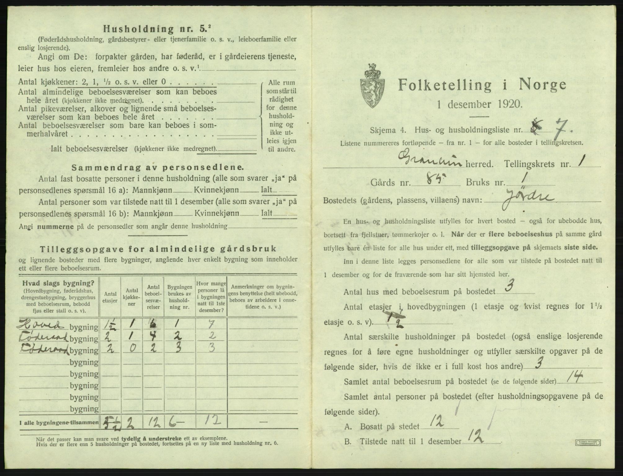 SAB, Folketelling 1920 for 1234 Granvin herred, 1920, s. 34