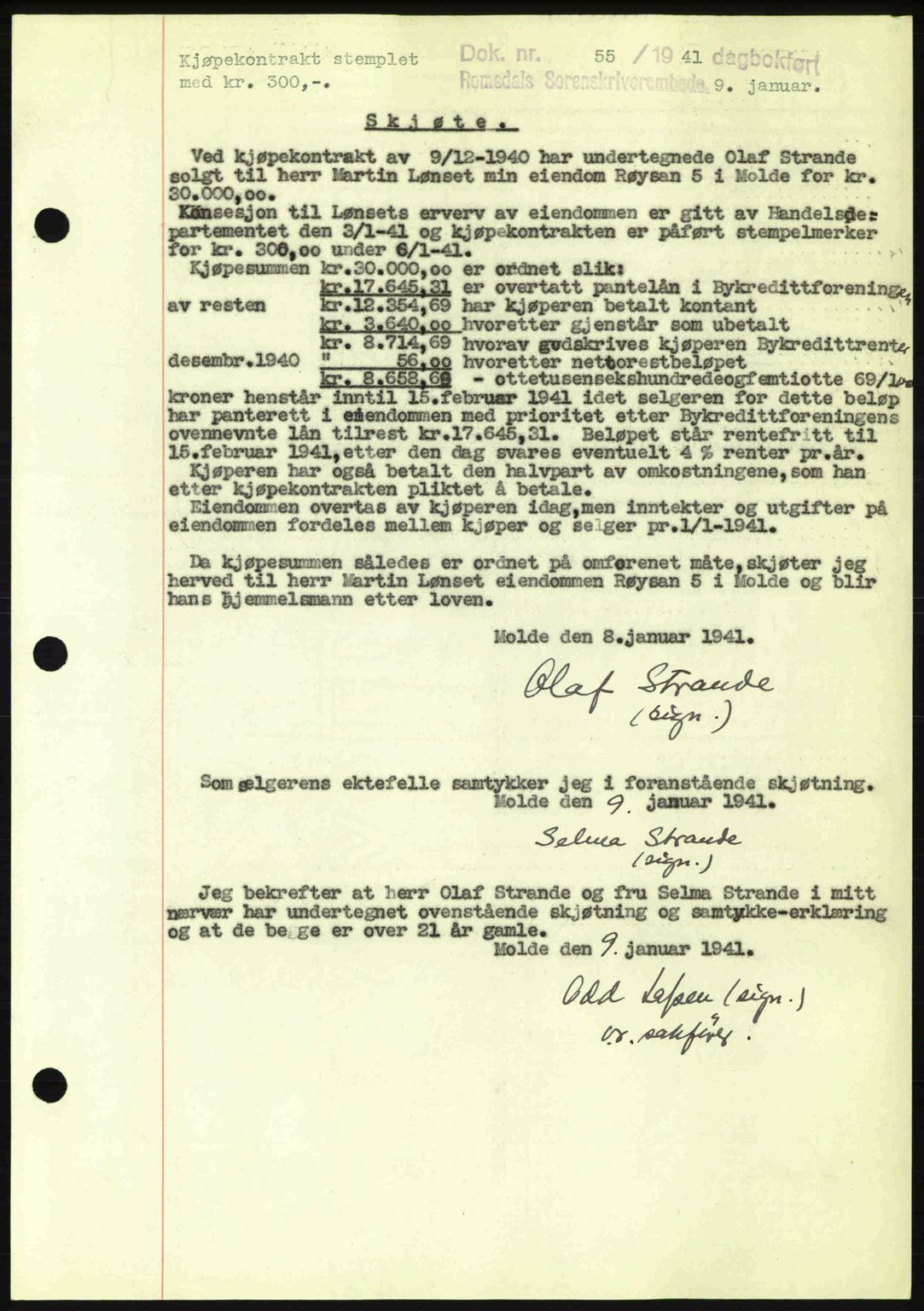 Romsdal sorenskriveri, SAT/A-4149/1/2/2C: Pantebok nr. A9, 1940-1941, Dagboknr: 55/1941