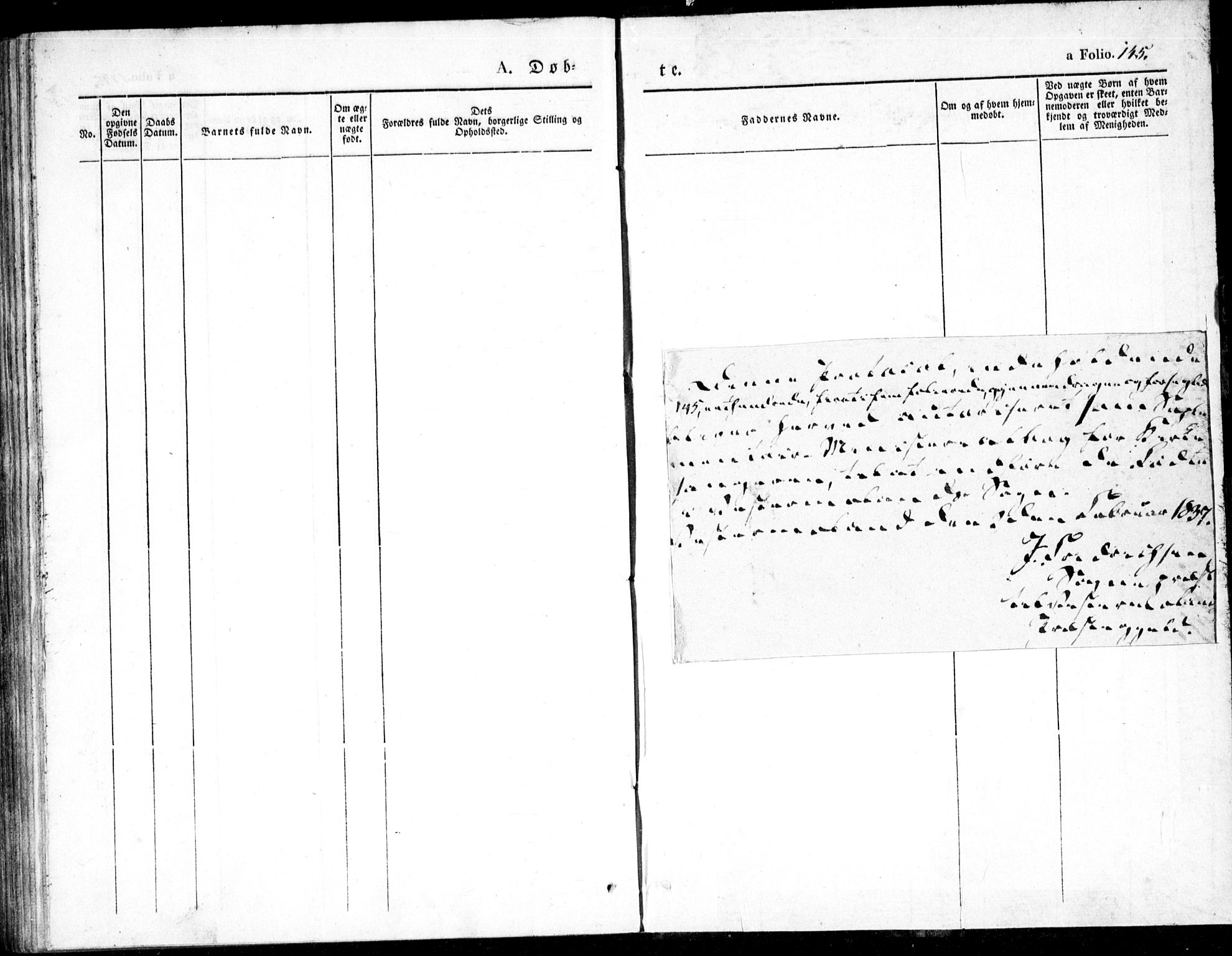 Vestre Moland sokneprestkontor, SAK/1111-0046/F/Fb/Fbb/L0002: Klokkerbok nr. B 2, 1836-1851, s. 145