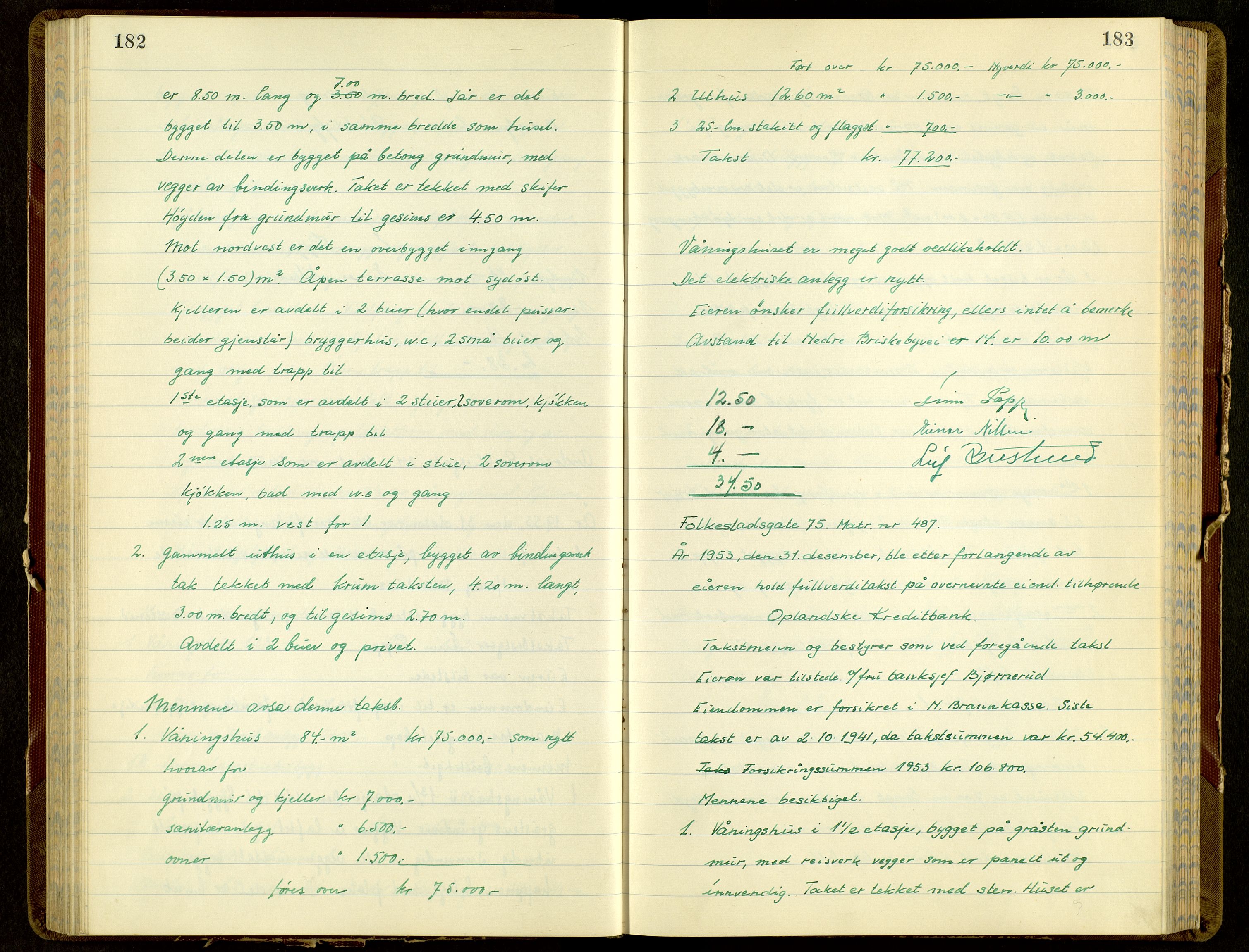 Norges Brannkasse, Hamar, SAH/NBRANH-006/F/Fa/L0014: Branntakstprotokoll, 1952-1955, s. 182-183
