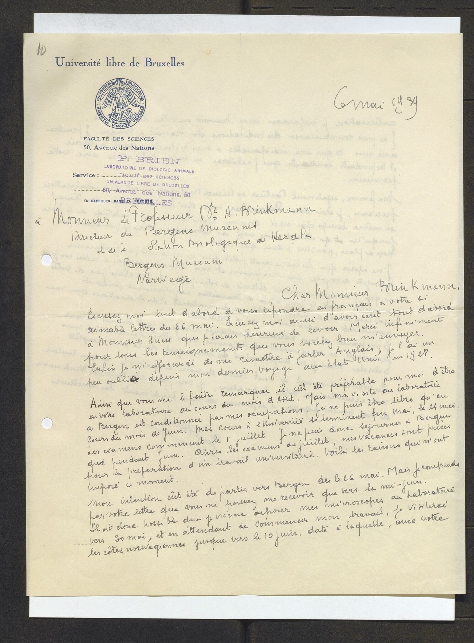 Bergens Museum, AV/SAB-A-17301/13/D/L0002: Korrespondanse , 1928-1940, s. 377