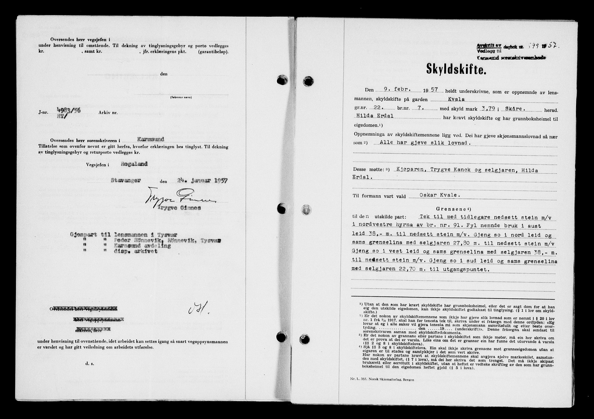 Karmsund sorenskriveri, SAST/A-100311/01/II/IIB/L0124: Pantebok nr. 104A, 1957-1957, Dagboknr: 599/1957
