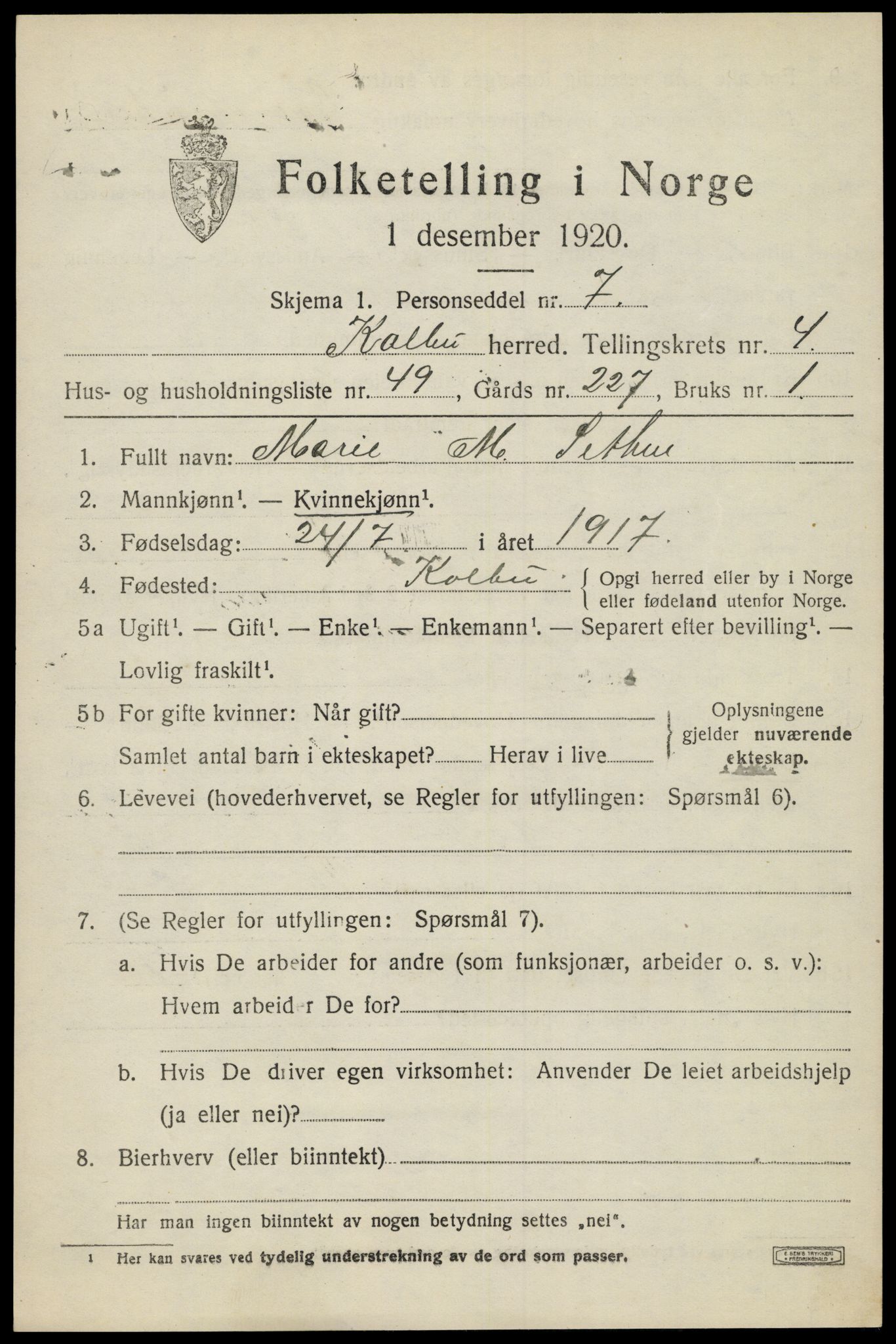 SAH, Folketelling 1920 for 0531 Kolbu herred, 1920, s. 3640