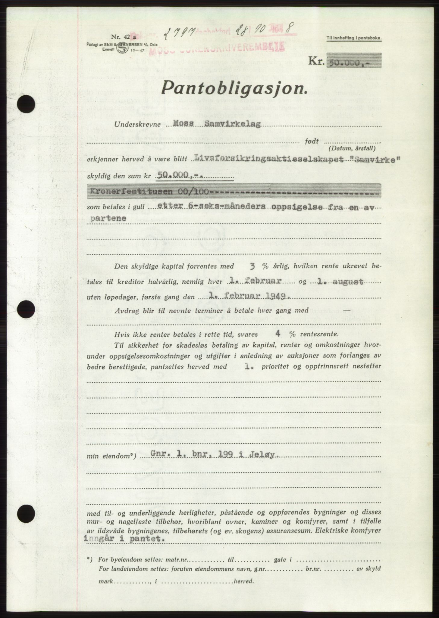 Moss sorenskriveri, AV/SAO-A-10168: Pantebok nr. B20, 1948-1948, Dagboknr: 2797/1948