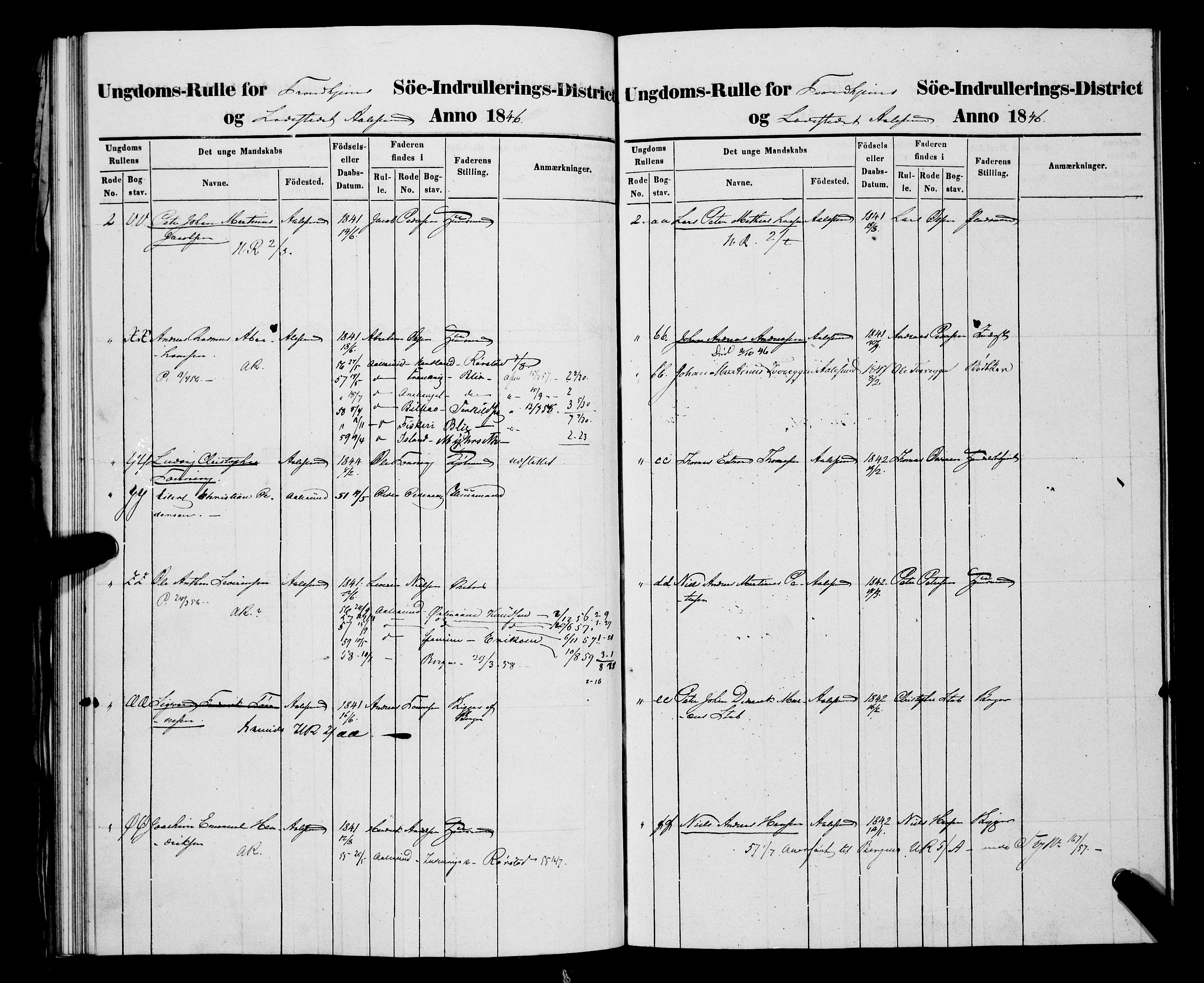 Sjøinnrulleringen - Trondhjemske distrikt, AV/SAT-A-5121/01/L0307: Hovedrulle, ungdomsrulle og ekstrarulle for Ålesund by, 1831-1846