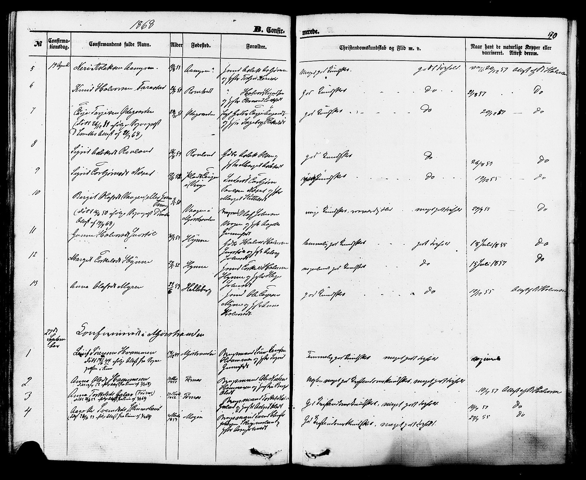 Rauland kirkebøker, AV/SAKO-A-292/F/Fa/L0003: Ministerialbok nr. I 3, 1859-1886, s. 170