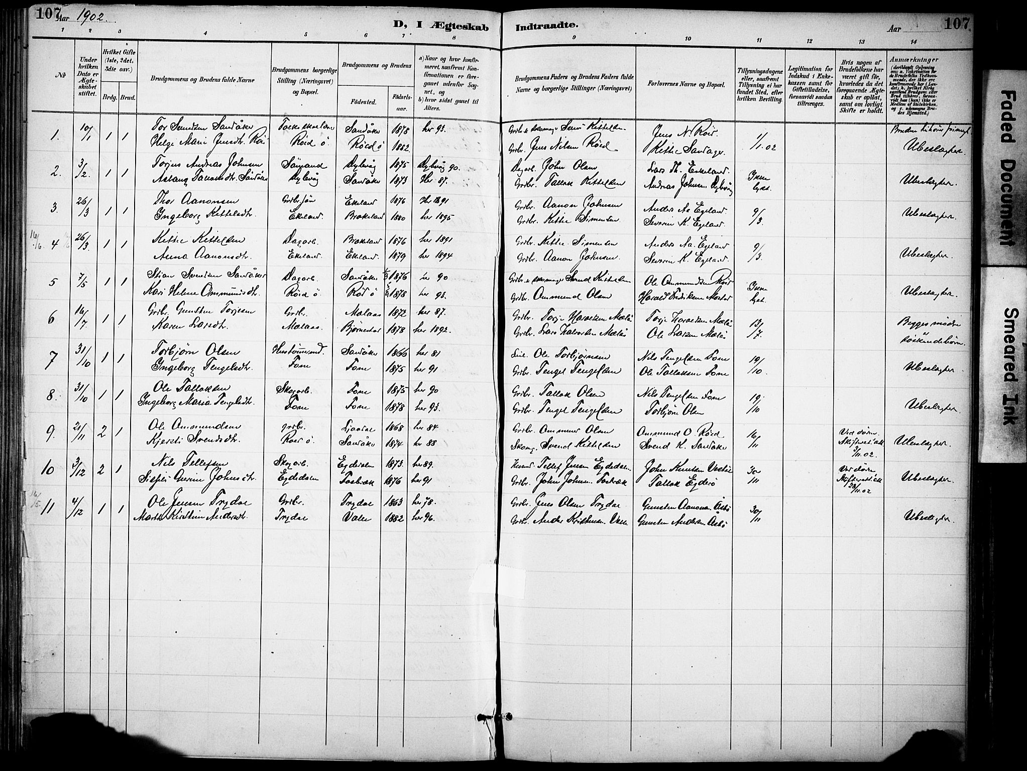 Gjerstad sokneprestkontor, AV/SAK-1111-0014/F/Fa/Faa/L0010: Ministerialbok nr. A 10, 1891-1902, s. 107