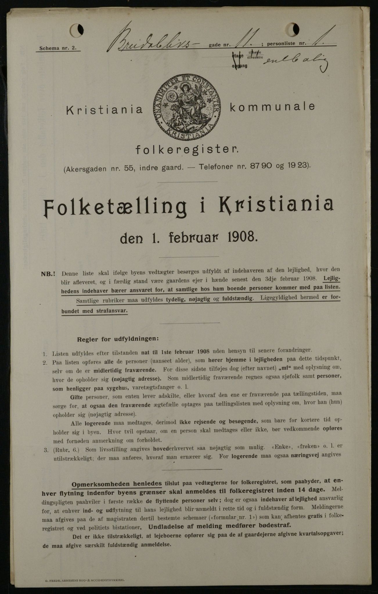 OBA, Kommunal folketelling 1.2.1908 for Kristiania kjøpstad, 1908, s. 7889