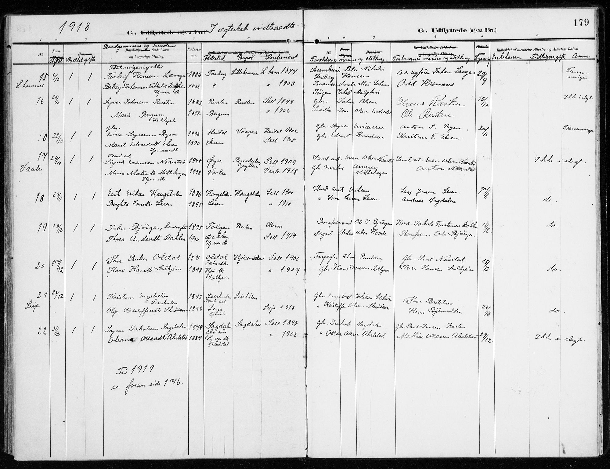 Sel prestekontor, AV/SAH-PREST-074/H/Ha/Haa/L0002: Ministerialbok nr. 2, 1905-1919, s. 179