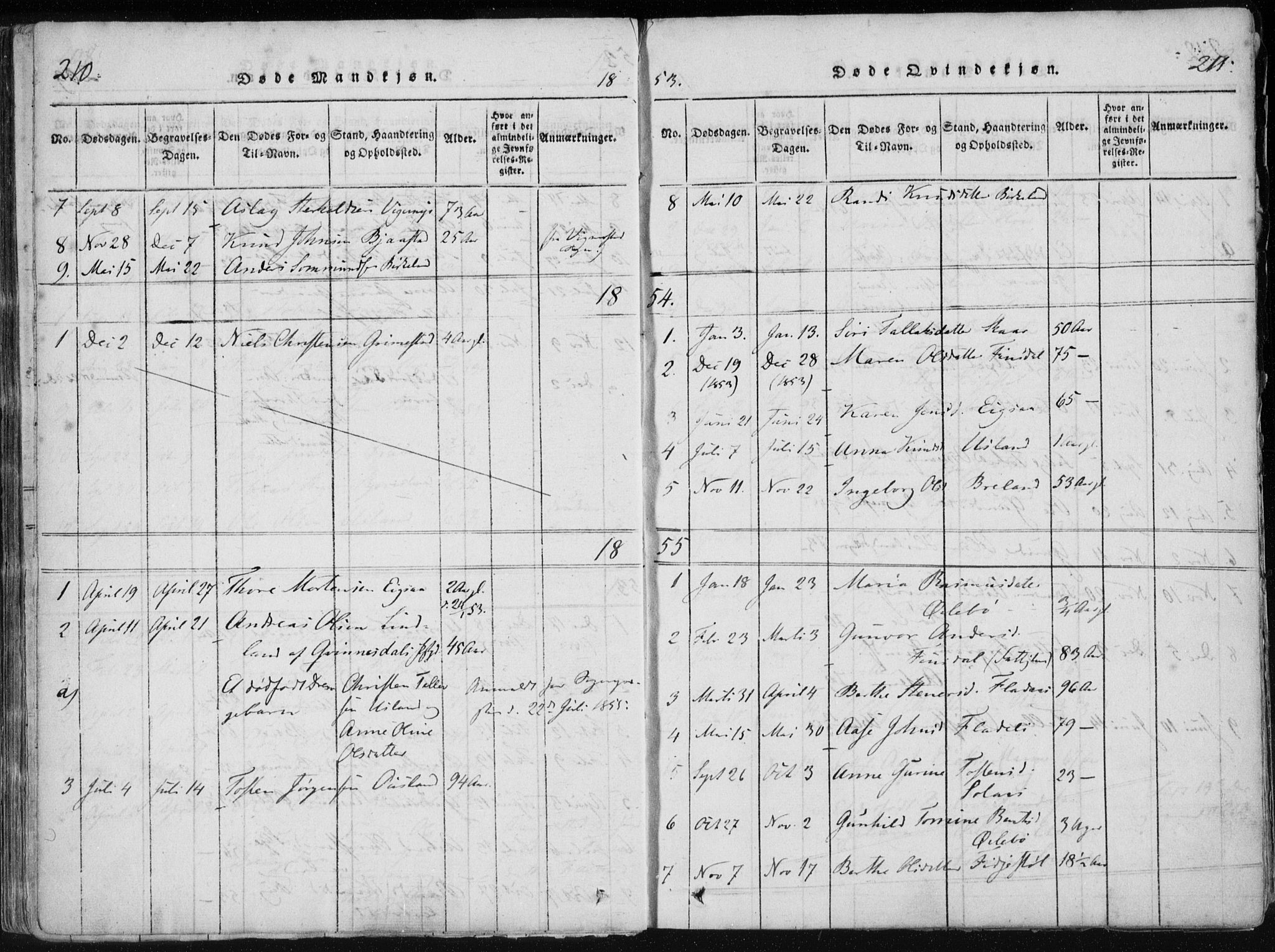 Holum sokneprestkontor, SAK/1111-0022/F/Fa/Fac/L0002: Ministerialbok nr. A 2, 1821-1859, s. 210-211