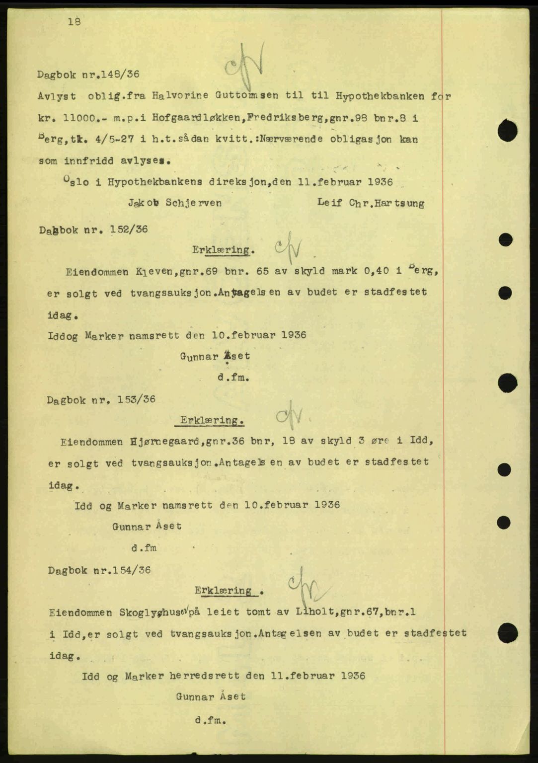 Idd og Marker sorenskriveri, AV/SAO-A-10283/G/Gb/Gbc/L0001: Pantebok nr. B1-3, 1936-1939, Dagboknr: 148/1936