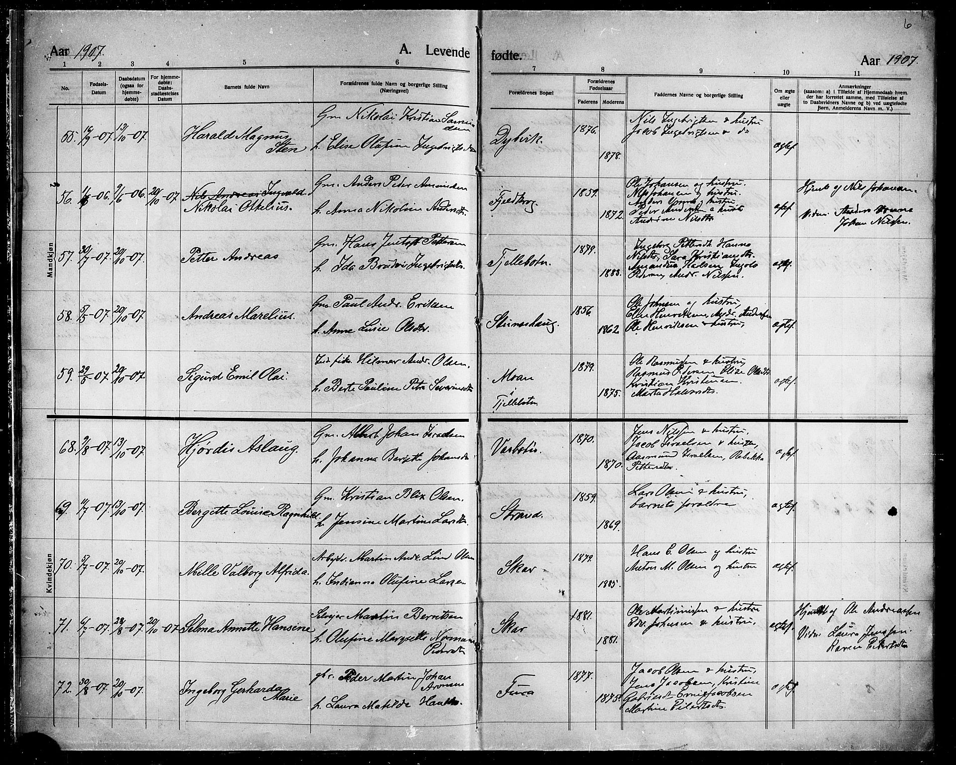 Ministerialprotokoller, klokkerbøker og fødselsregistre - Nordland, AV/SAT-A-1459/863/L0916: Klokkerbok nr. 863C06, 1907-1921, s. 6