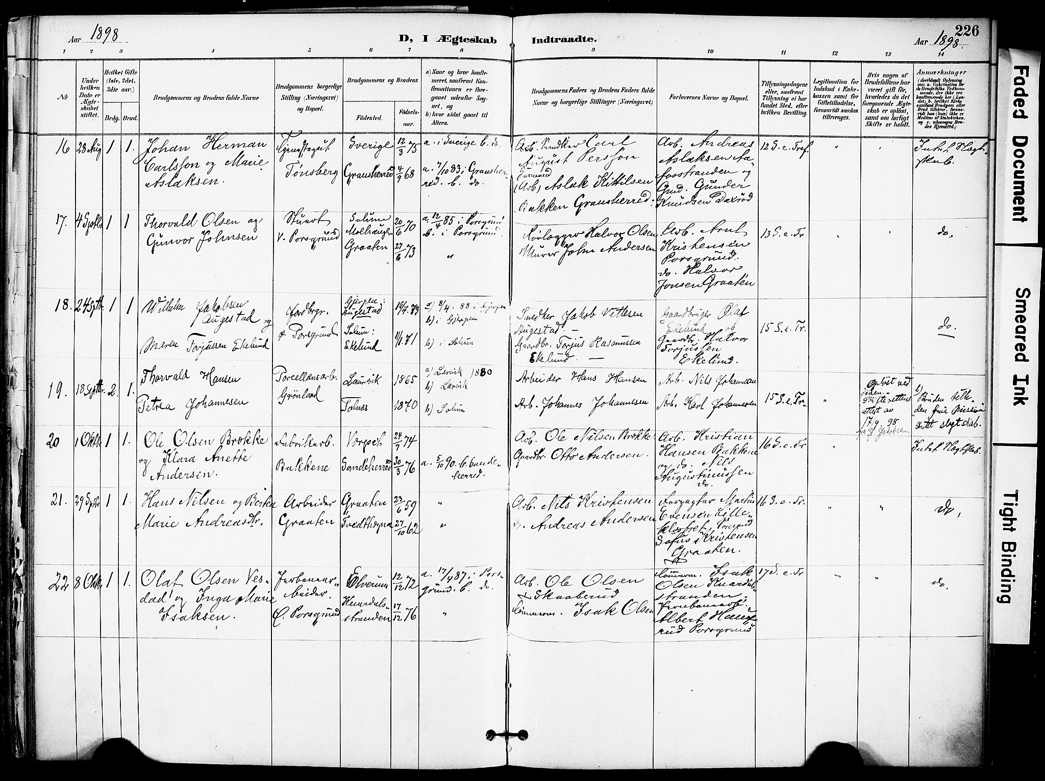 Solum kirkebøker, AV/SAKO-A-306/F/Fa/L0010: Ministerialbok nr. I 10, 1888-1898, s. 226