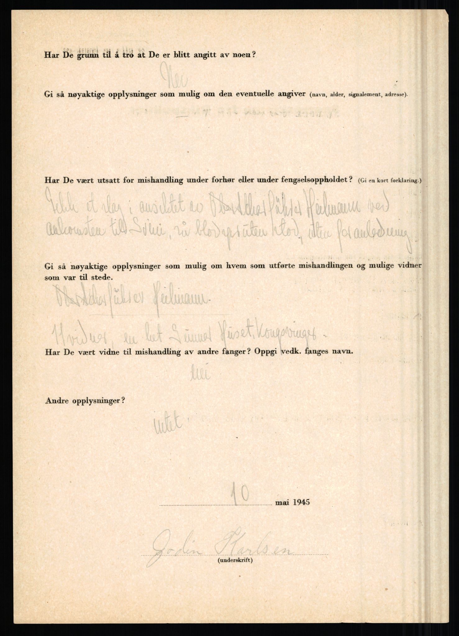 Rikspolitisjefen, AV/RA-S-1560/L/L0009: Karlsen, Aksel Emanuel - Kristiansen, Øivind Vetre, 1940-1945, s. 46
