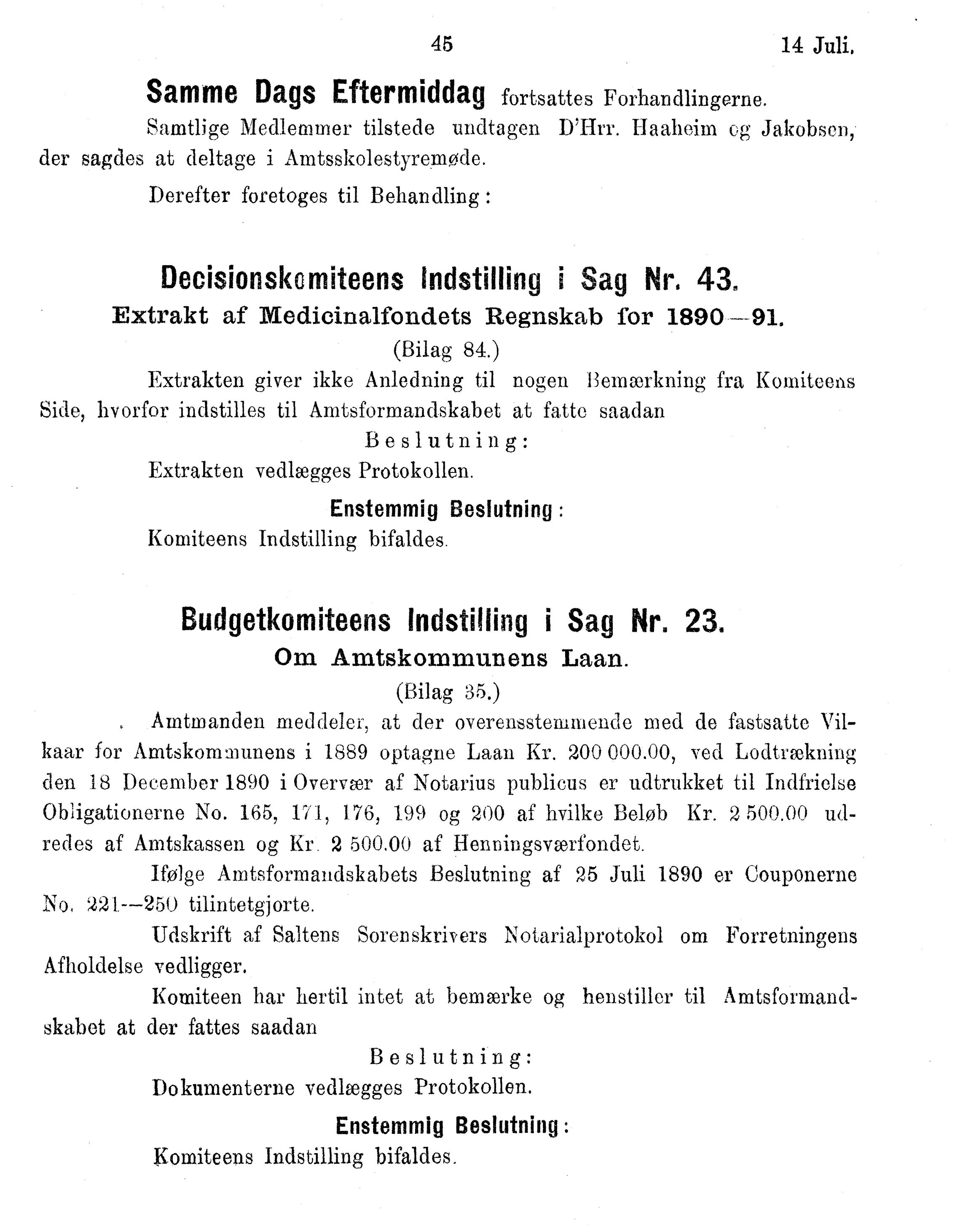 Nordland Fylkeskommune. Fylkestinget, AIN/NFK-17/176/A/Ac/L0016: Fylkestingsforhandlinger 1891-1893, 1891-1893