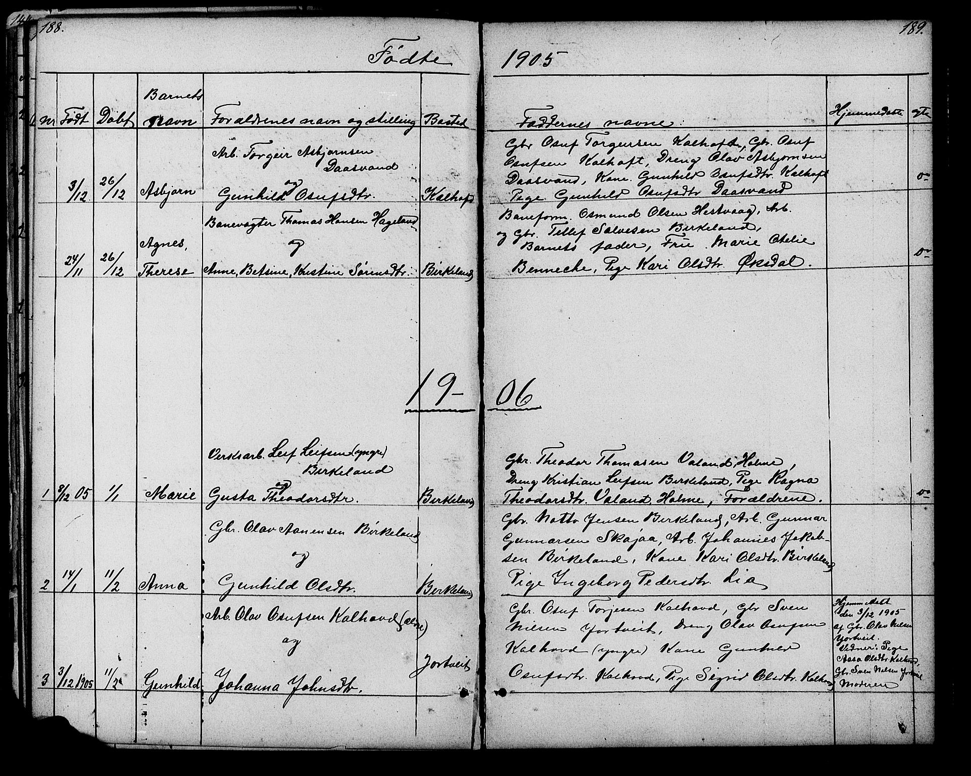 Evje sokneprestkontor, AV/SAK-1111-0008/F/Fb/Fbb/L0002: Klokkerbok nr. B 2, 1879-1909, s. 188-189