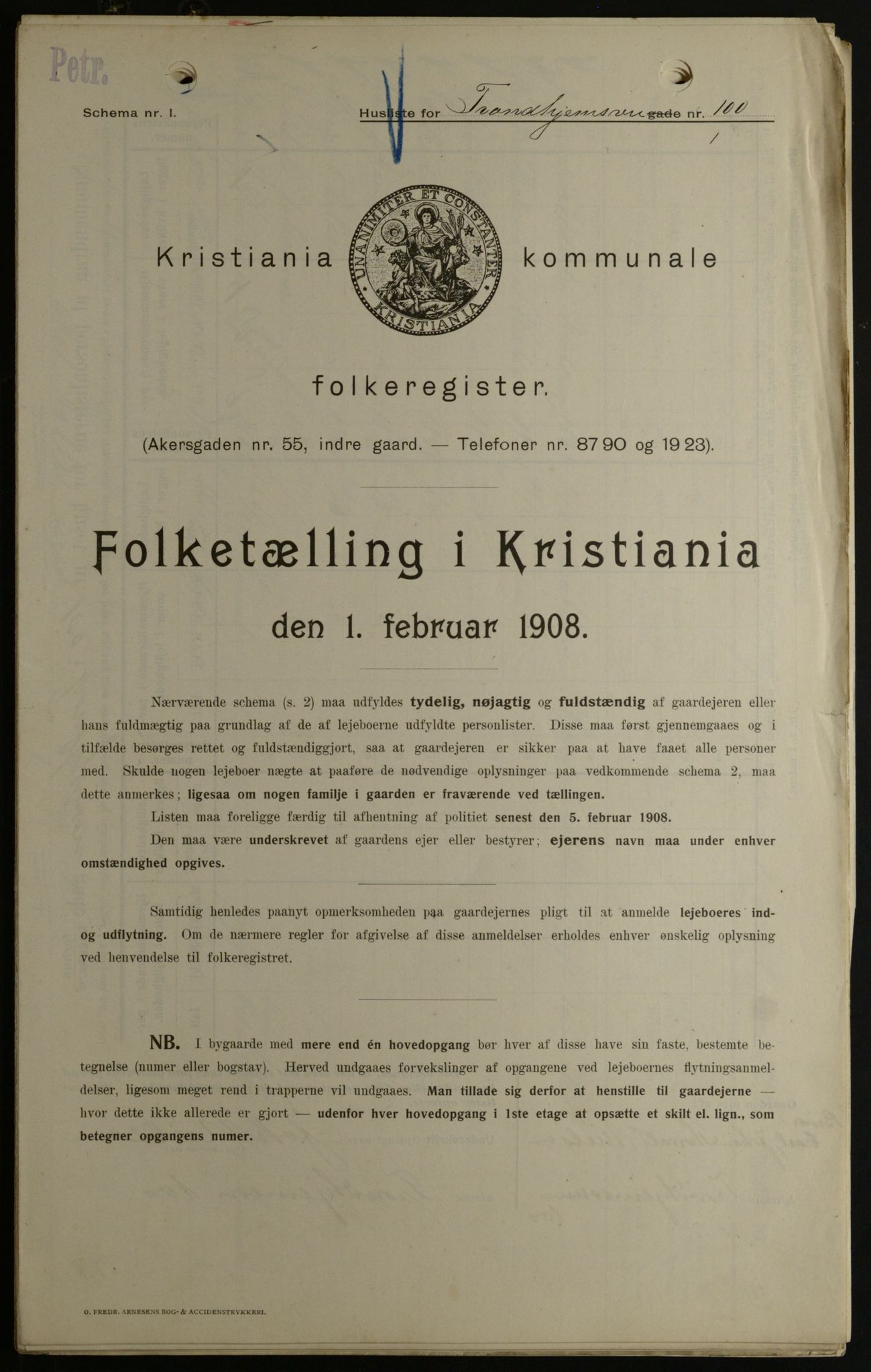 OBA, Kommunal folketelling 1.2.1908 for Kristiania kjøpstad, 1908, s. 104279