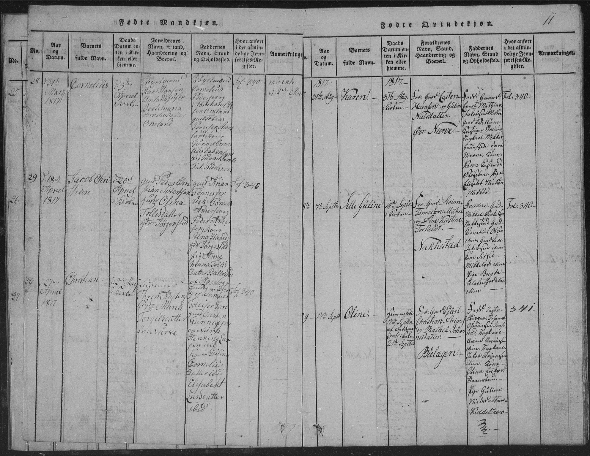 Sør-Audnedal sokneprestkontor, AV/SAK-1111-0039/F/Fb/Fba/L0001: Klokkerbok nr. B 1, 1815-1850, s. 11