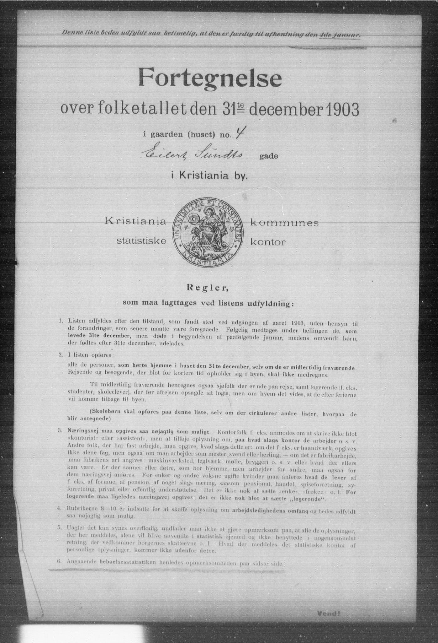 OBA, Kommunal folketelling 31.12.1903 for Kristiania kjøpstad, 1903, s. 3833