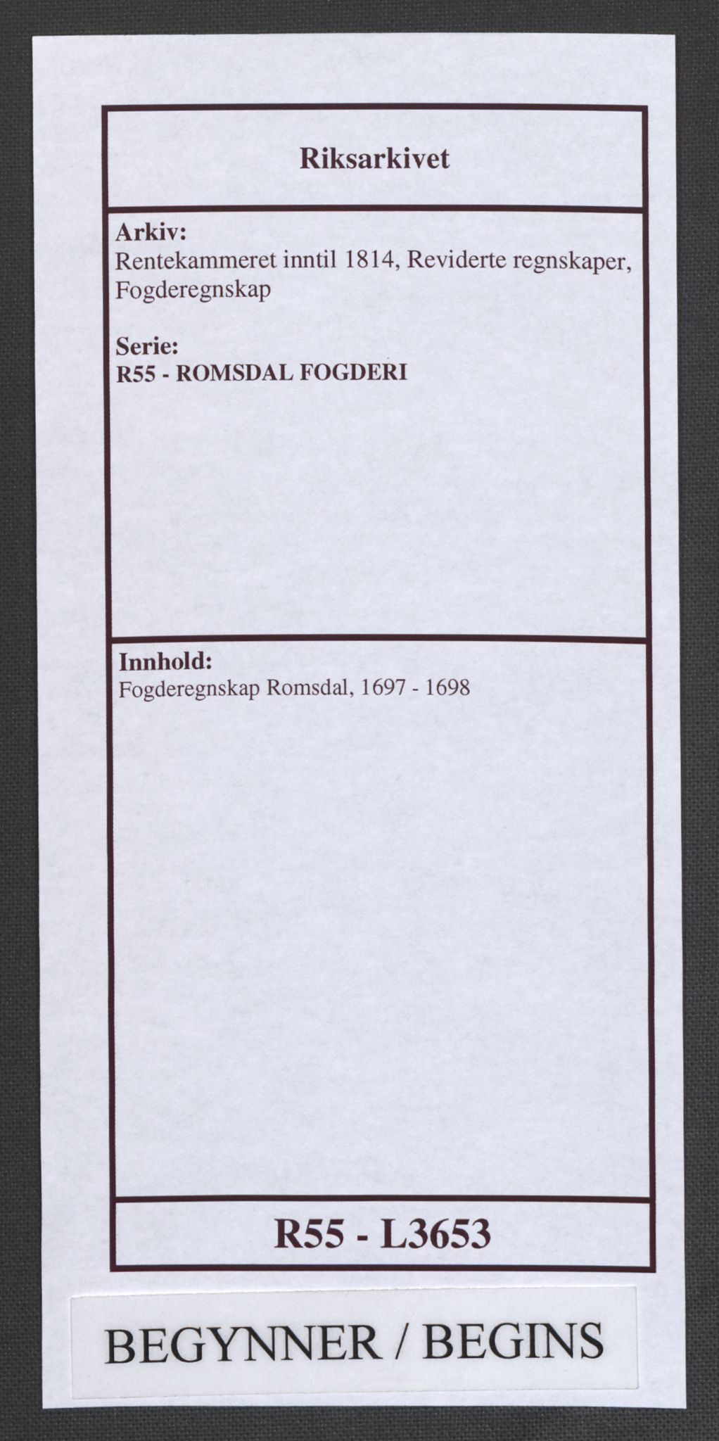 Rentekammeret inntil 1814, Reviderte regnskaper, Fogderegnskap, RA/EA-4092/R55/L3653: Fogderegnskap Romsdal, 1697-1698, s. 1