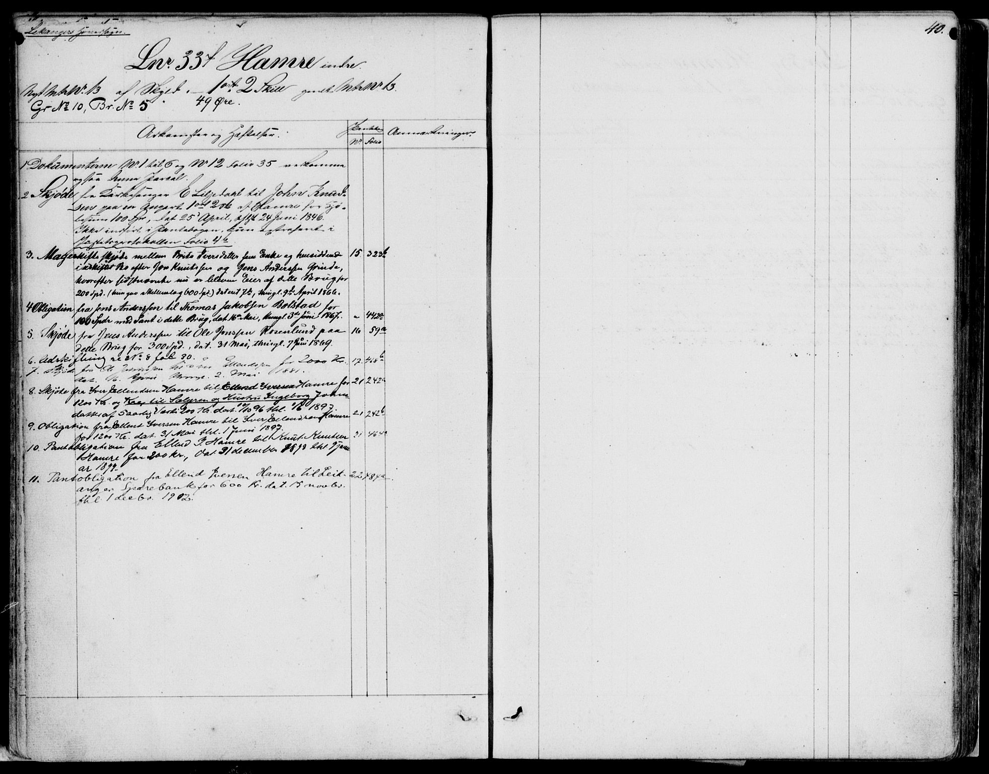 Ytre Sogn tingrett, AV/SAB-A-2601/1/G/Gaa/L0007: Panteregister nr. II.A.a.7, 1800-1900, s. 40