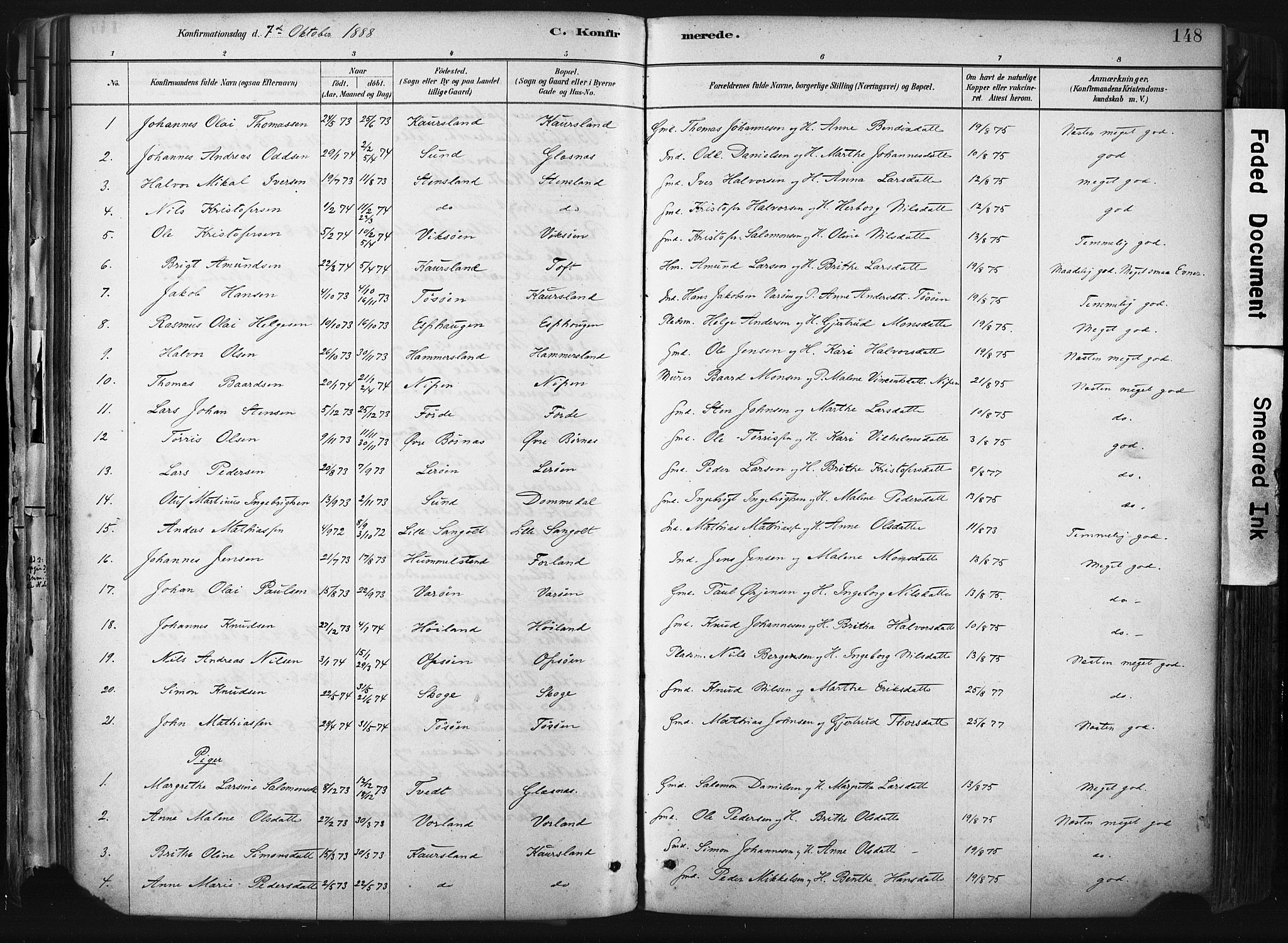 Sund sokneprestembete, AV/SAB-A-99930: Ministerialbok nr. B 1, 1882-1907, s. 148