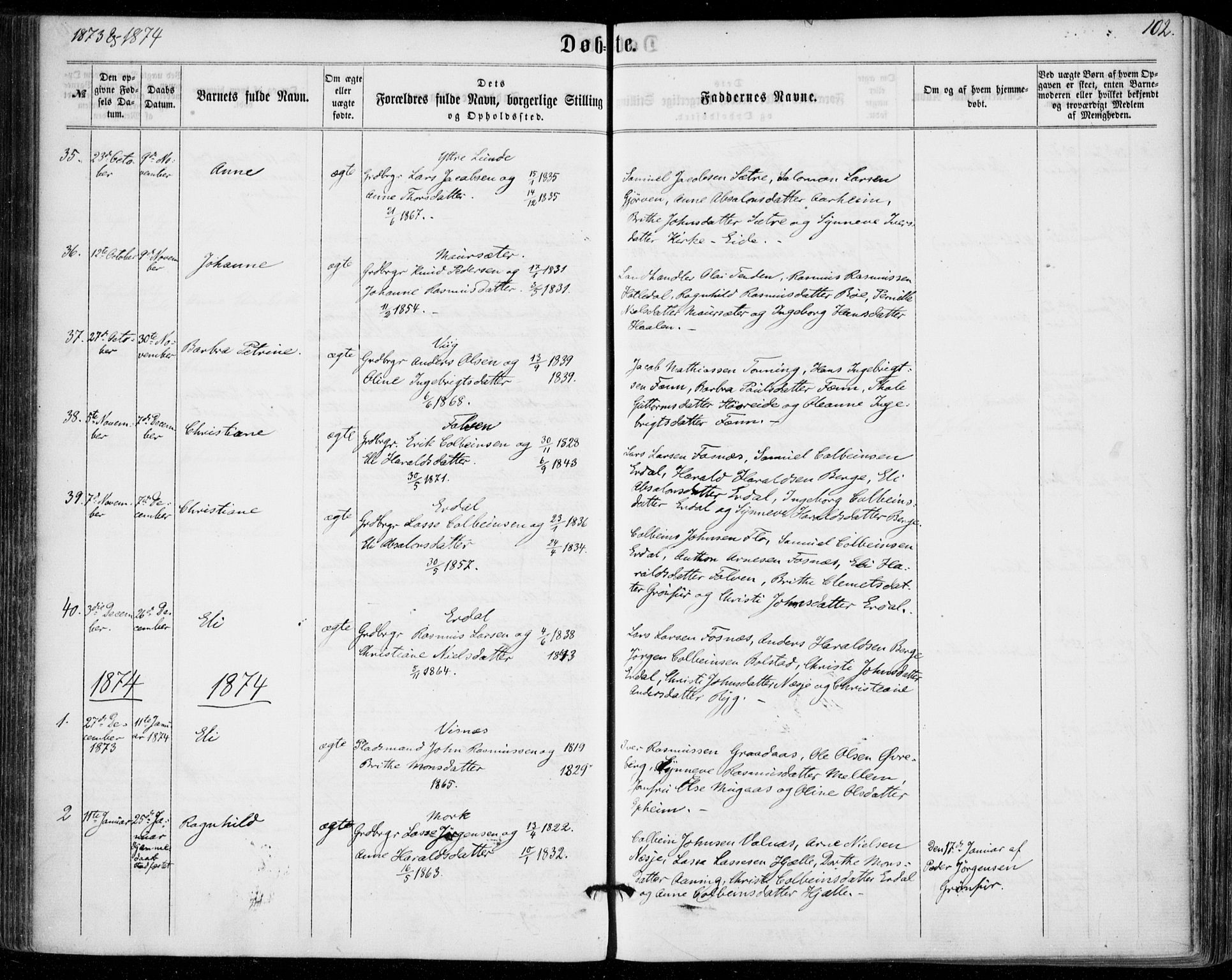 Stryn Sokneprestembete, AV/SAB-A-82501: Ministerialbok nr. A 3, 1862-1877, s. 102