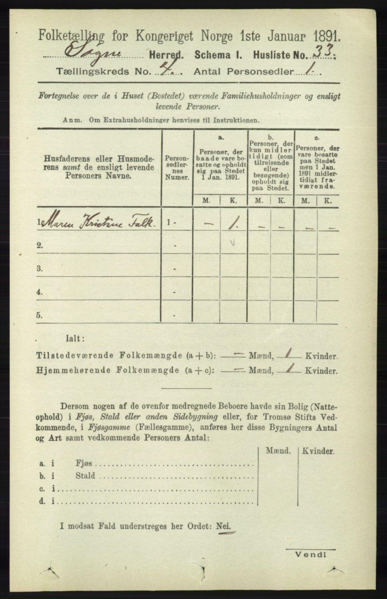 RA, Folketelling 1891 for 1018 Søgne herred, 1891, s. 615